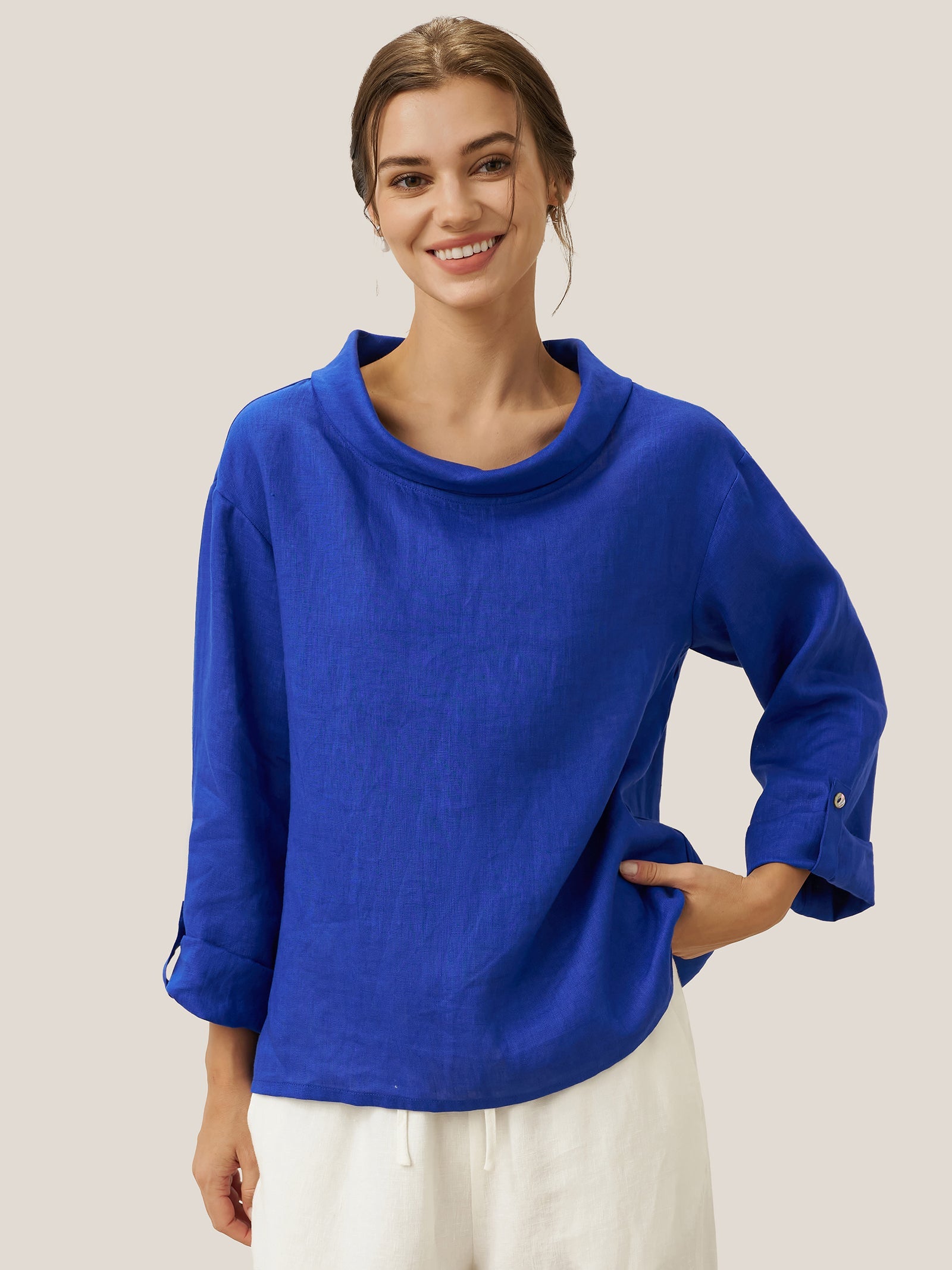100% Linen Draped Neck Top HOLLIS LINTICO