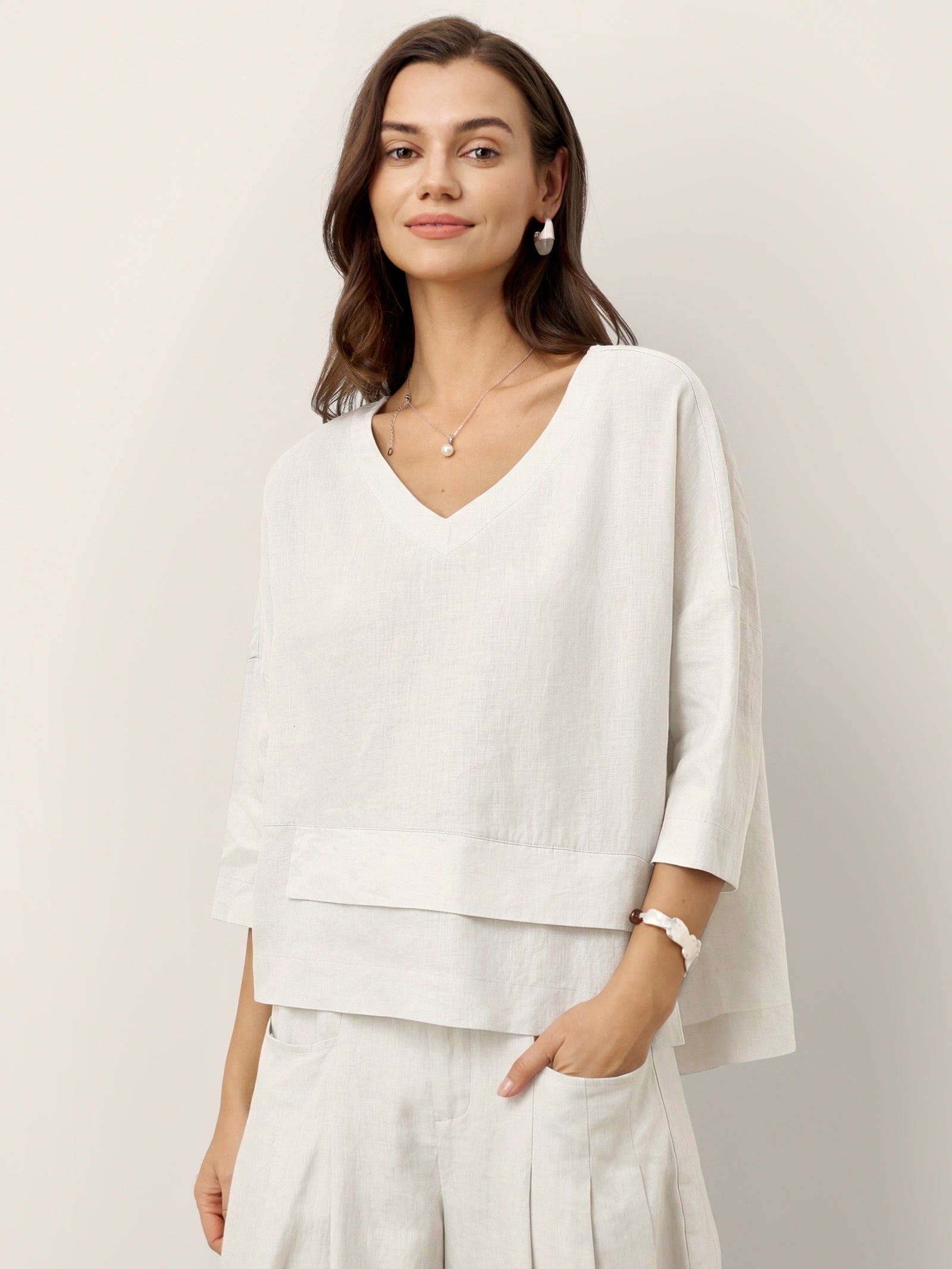 100% Linen Drop Shoulder Asymmetric Layered Hem Overtop VIOLA LINTICO