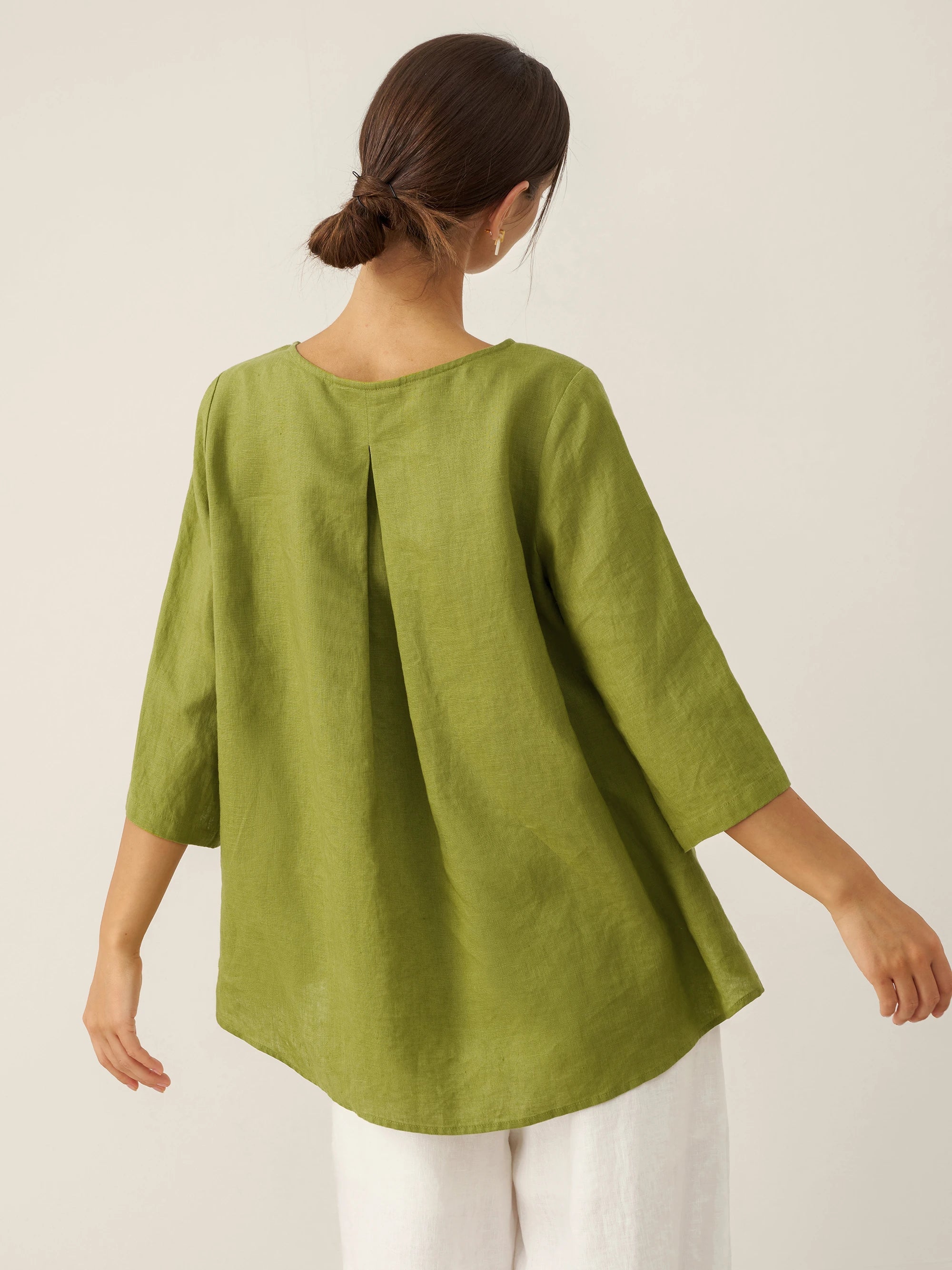 100% Linen Round Neck Asymmetrical Hem Top BRIANNA LINTICO