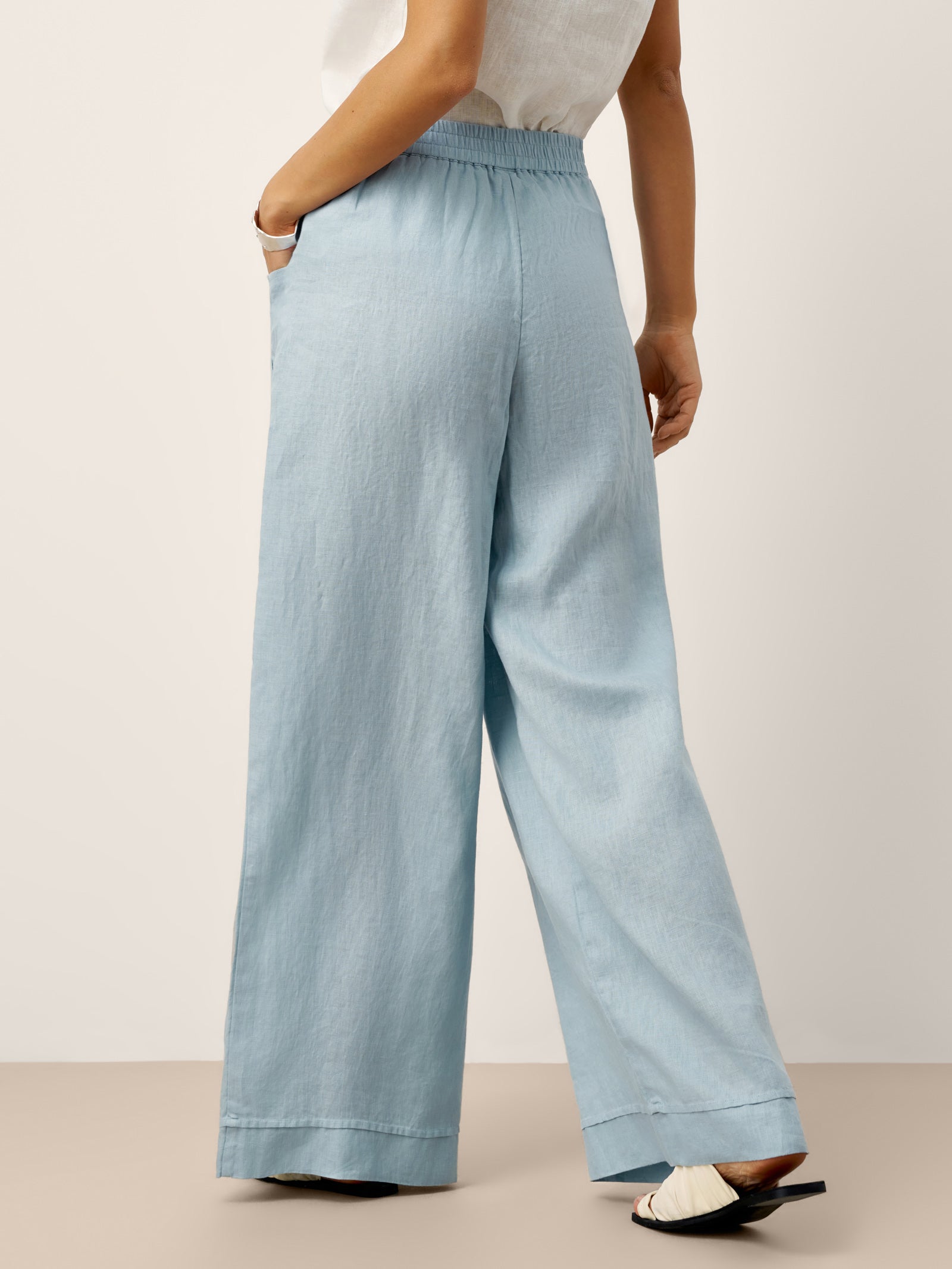 100% Linen Sculpted Pleat Elasticated Back Relaxed Pants VERIDIANA LINTICO