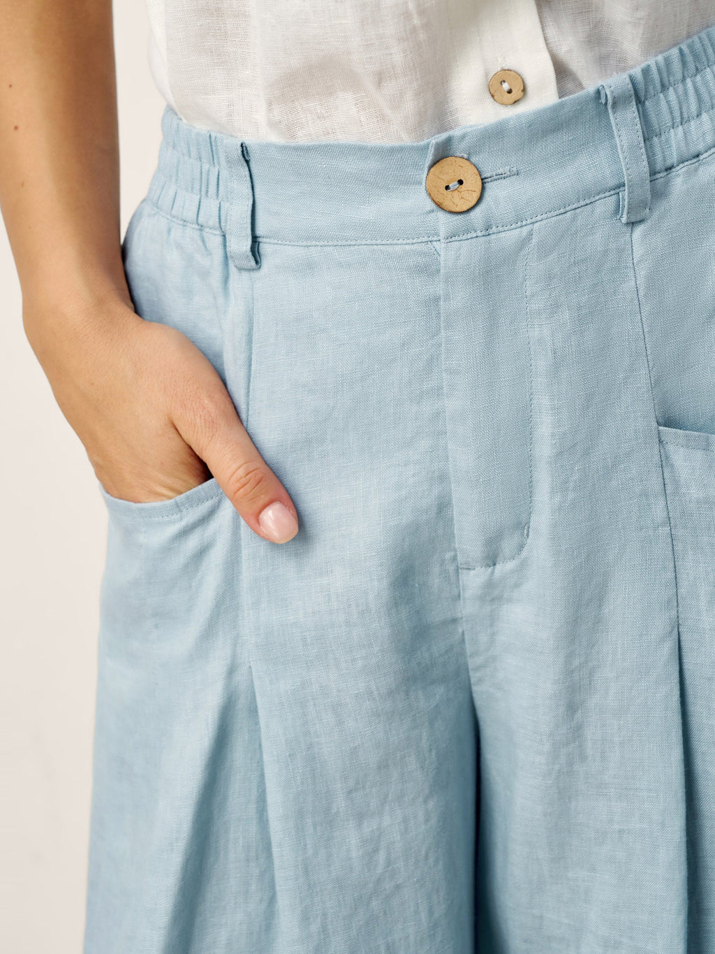 100% Linen Sculpted Pleat Elasticated Back Relaxed Pants VERIDIANA LINTICO