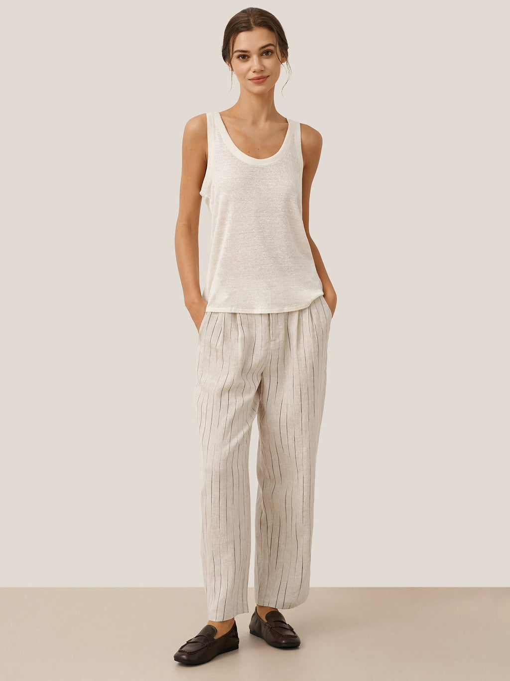100% Linen Sketch Stripe Straight-Leg Pants ELOISE LINTICO