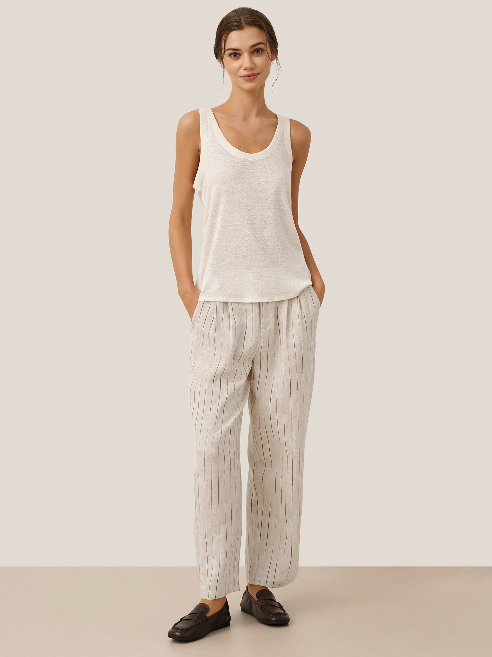 100% Linen Sketch Stripe Straight-Leg Pants ELOISE LINTICO