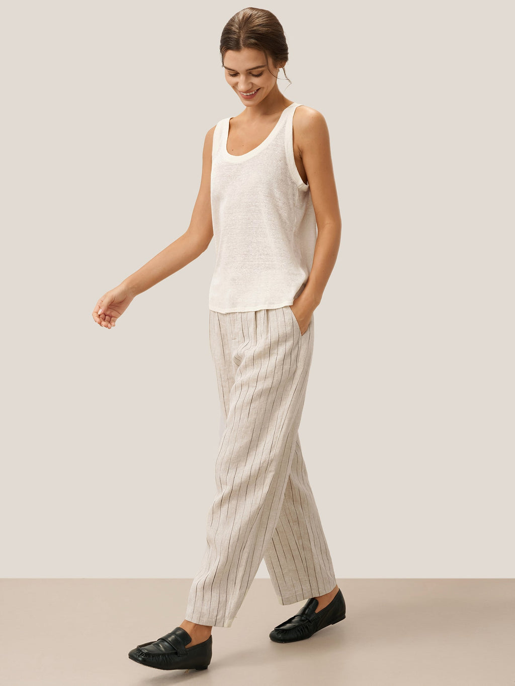 100% Linen Sketch Stripe Straight-Leg Pants ELOISE LINTICO