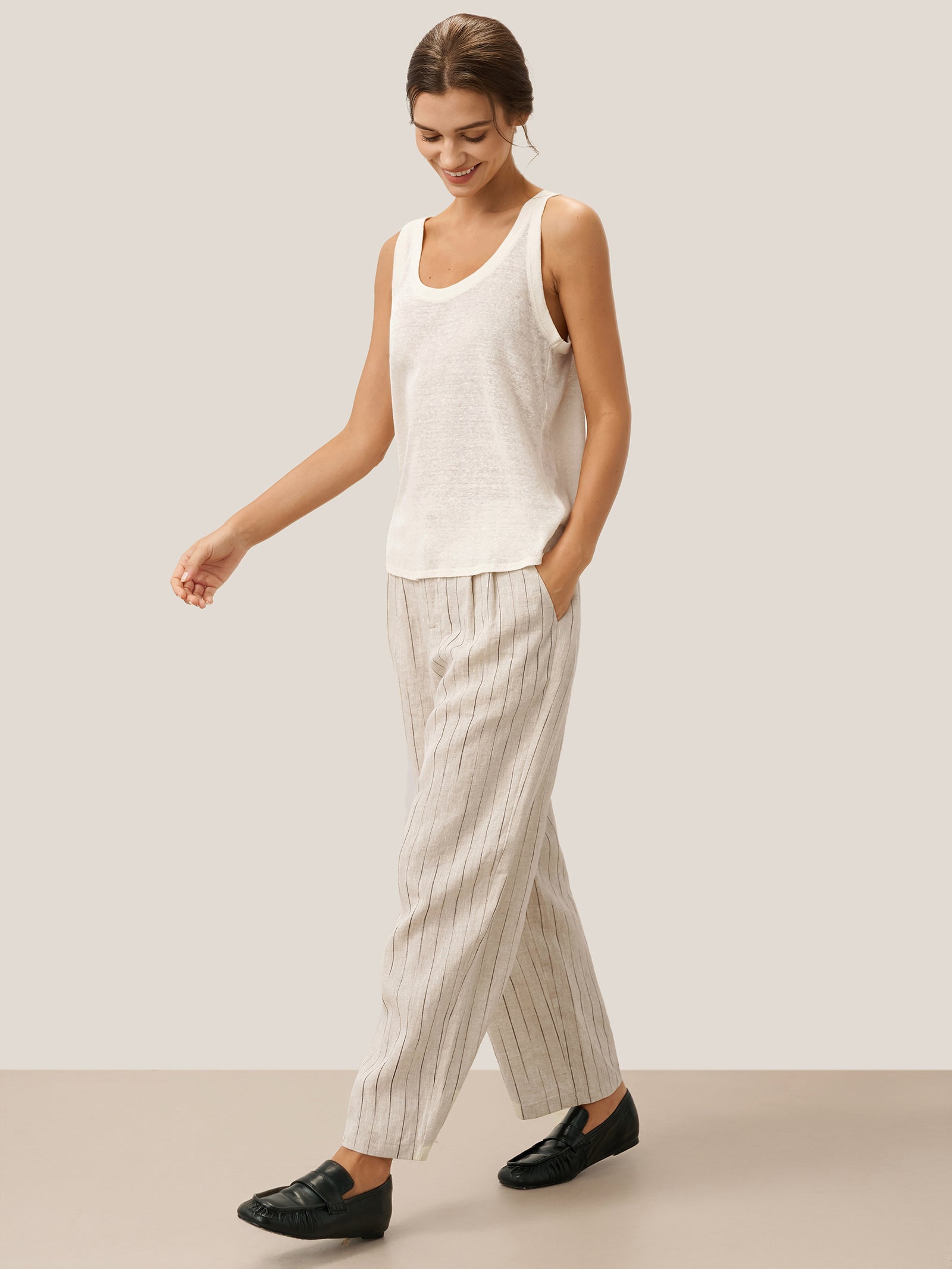 100% Linen Sketch Stripe Straight-Leg Pants ELOISE LINTICO