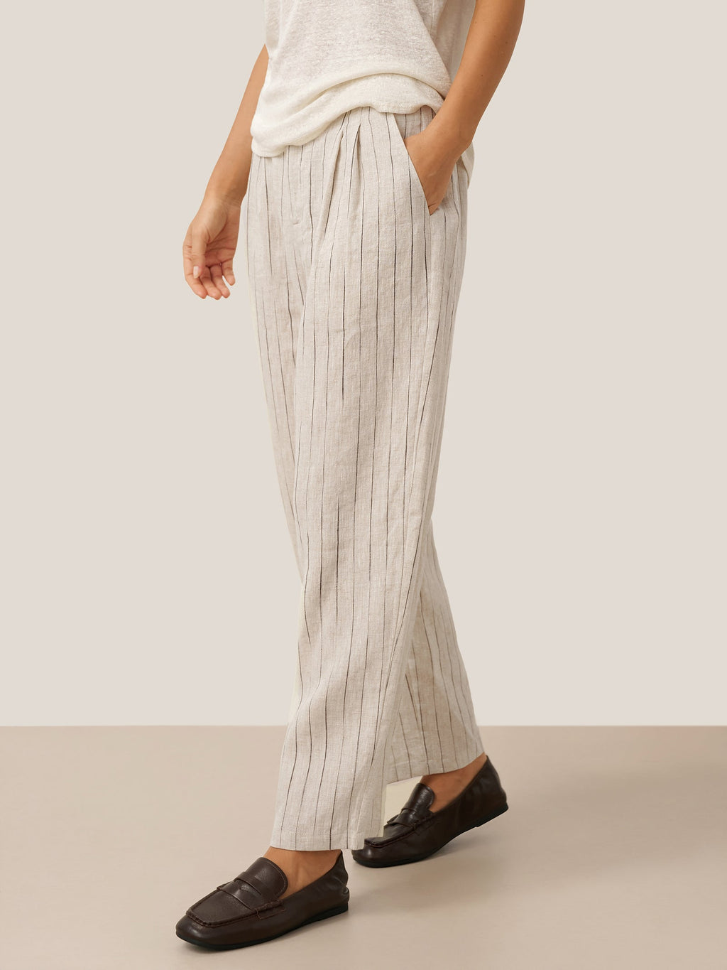 100% Linen Sketch Stripe Straight-Leg Pants ELOISE LINTICO