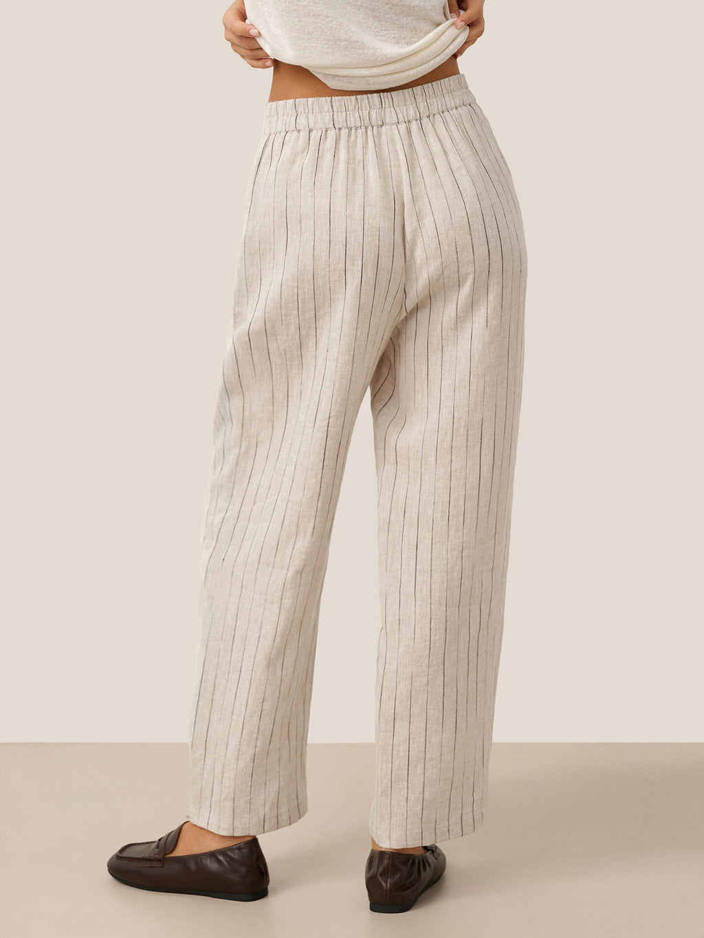 100% Linen Sketch Stripe Straight-Leg Pants ELOISE LINTICO