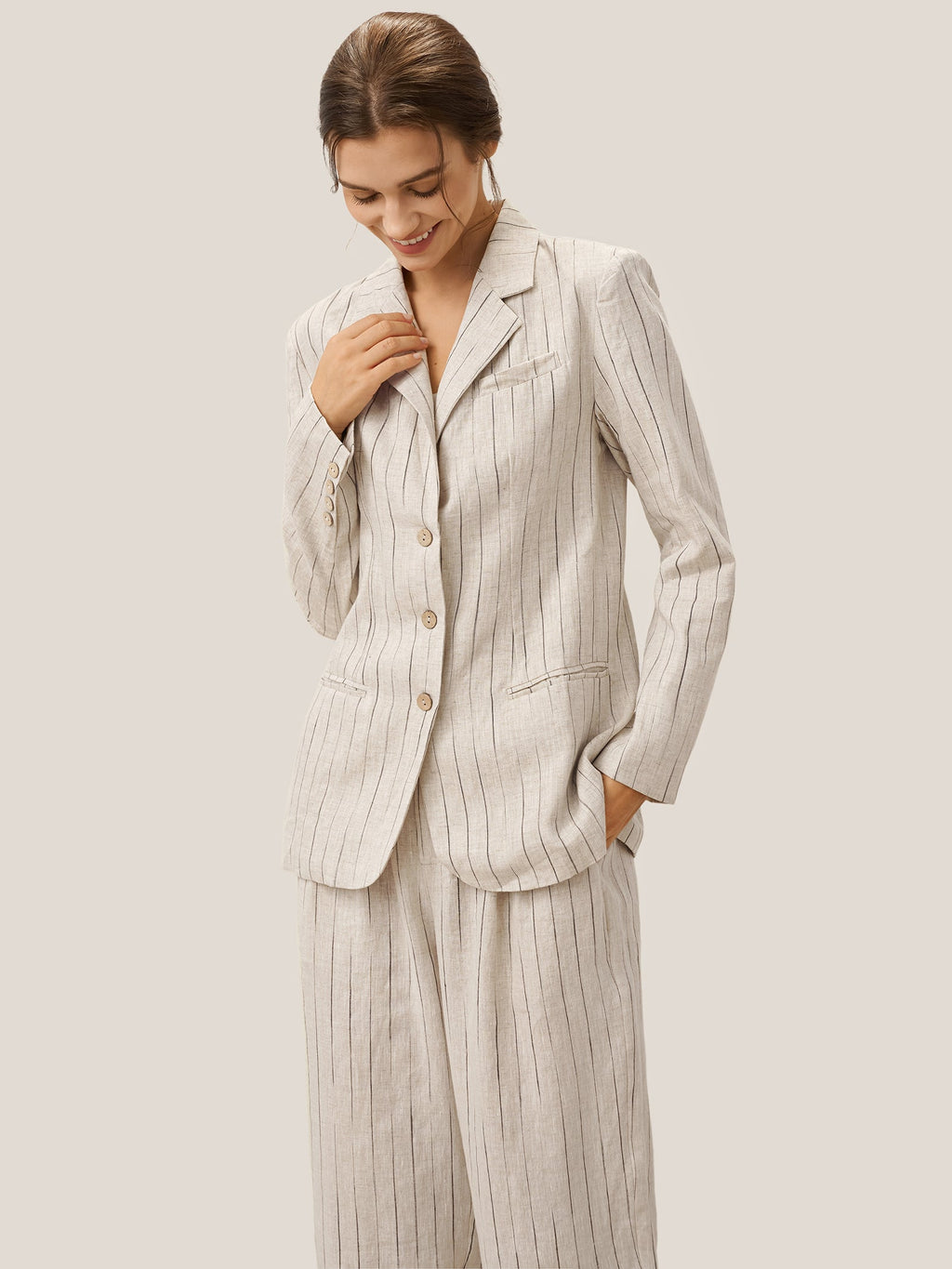 100% Linen Sketch Stripe Straight-Leg Pants ELOISE LINTICO
