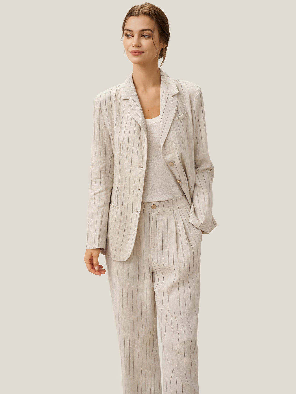 100% Linen Sketch Stripe Straight-Leg Pants ELOISE LINTICO