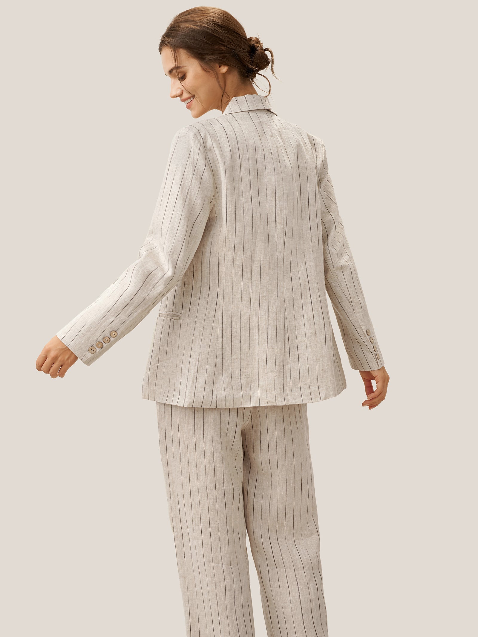 100% Linen Sketch Stripe Straight-Leg Pants ELOISE LINTICO