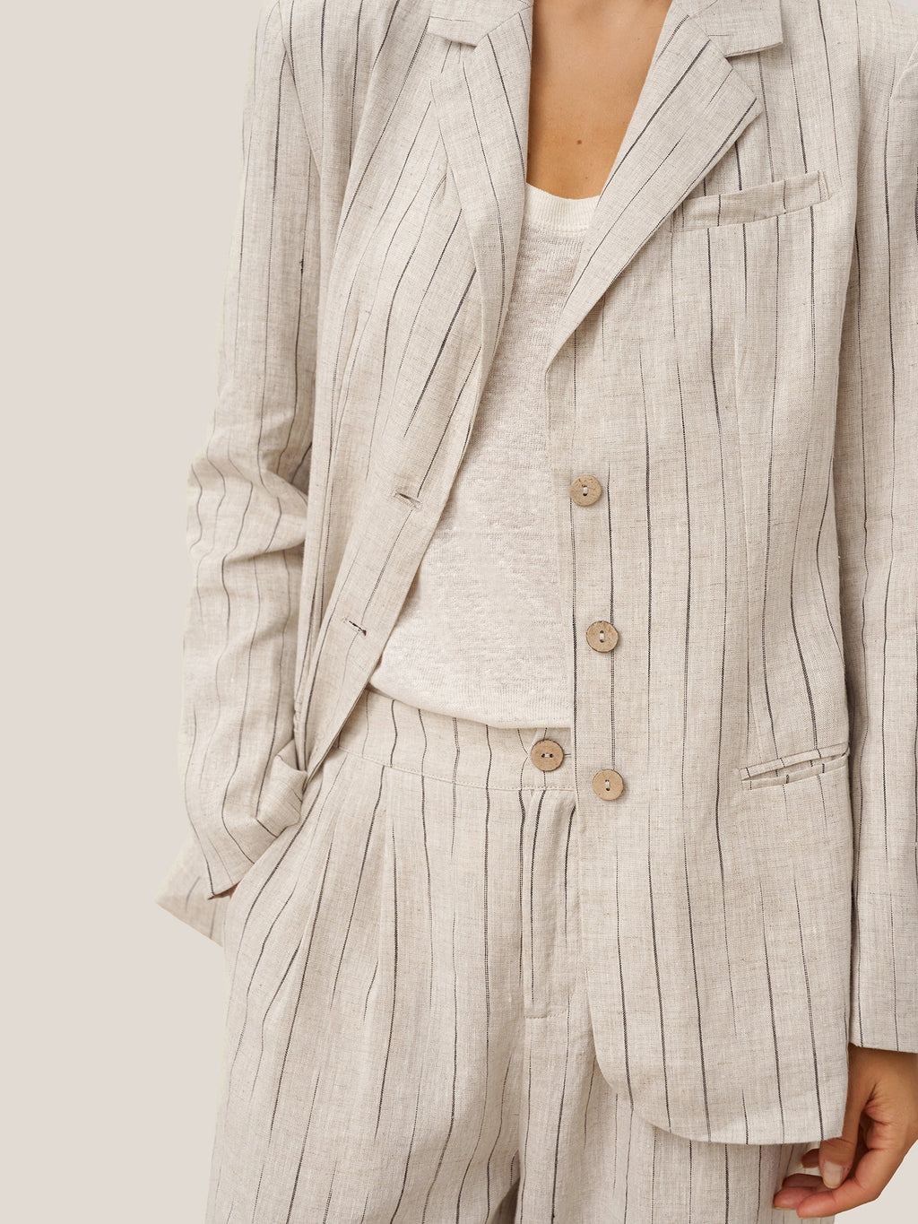 100% Linen Sketch Stripe Straight-Leg Pants ELOISE LINTICO