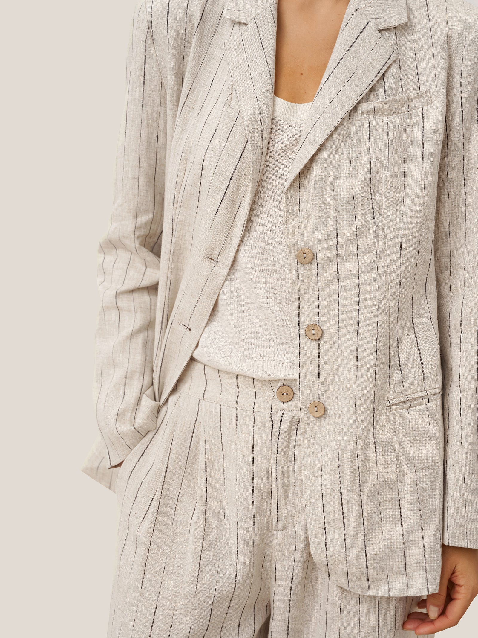 100% Linen Sketch Stripe Straight-Leg Pants ELOISE LINTICO
