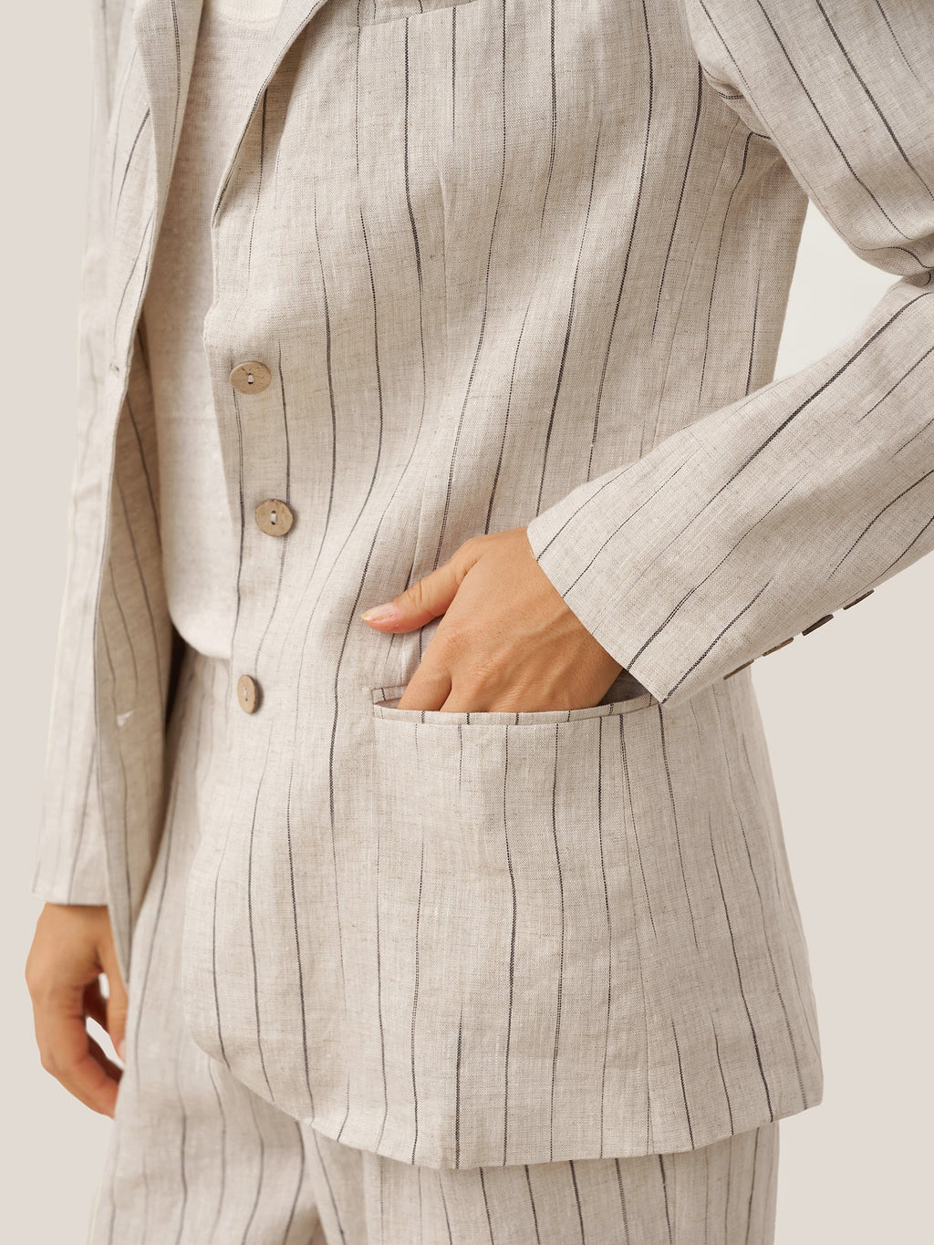100% Linen Sketch Stripe Straight-Leg Pants ELOISE LINTICO