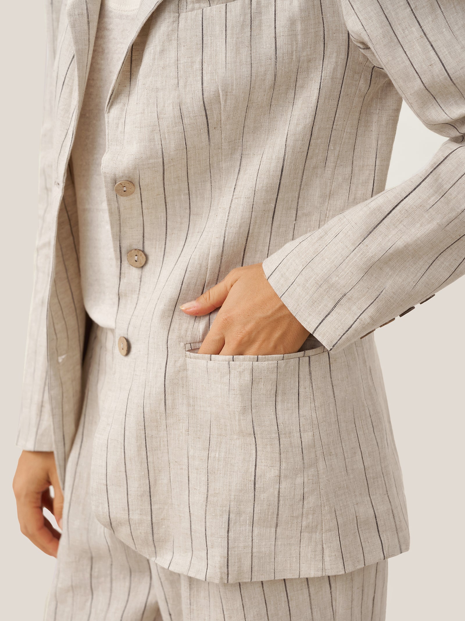 100% Linen Sketch Stripe Straight-Leg Pants ELOISE LINTICO
