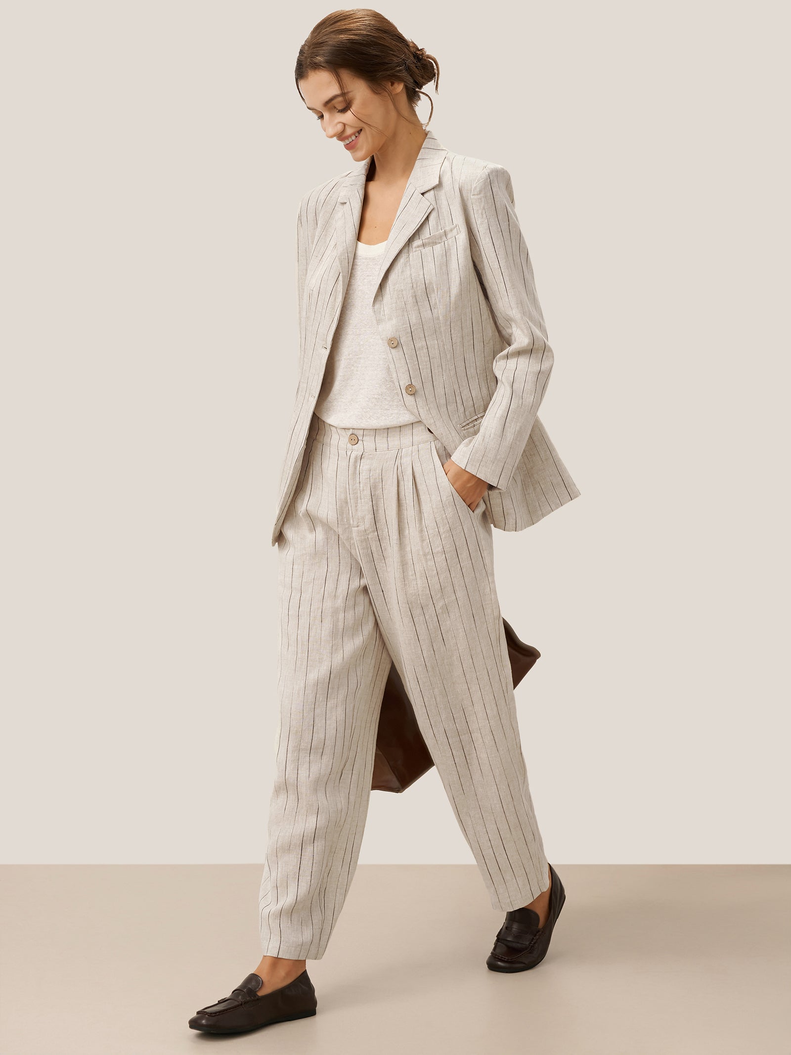 100% Linen Sketch Stripe Straight-Leg Pants ELOISE LINTICO