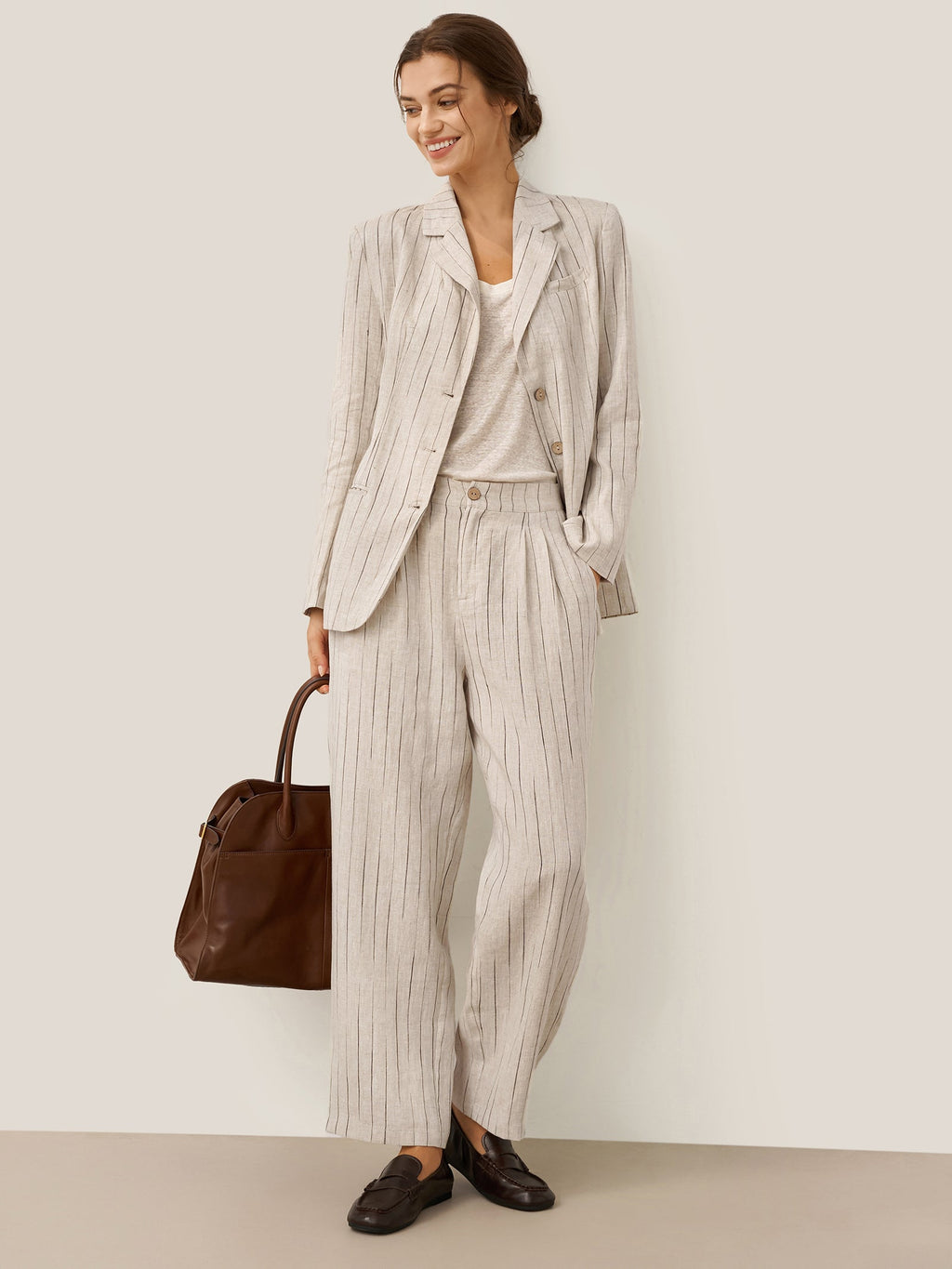 100% Linen Sketch Stripe Straight-Leg Pants ELOISE LINTICO