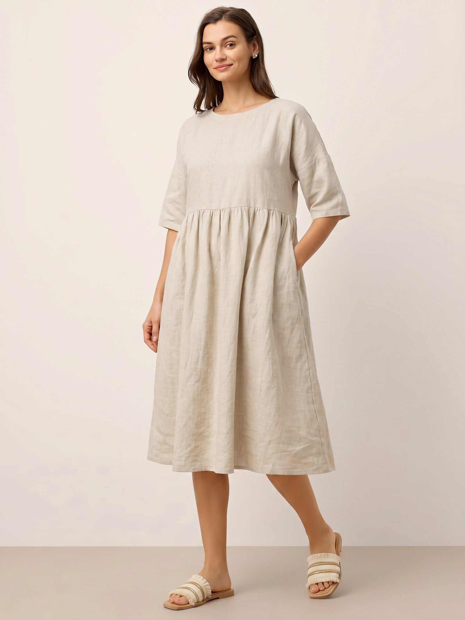 100% Linen A-Line Midi Dress VALENCIA LINTICO