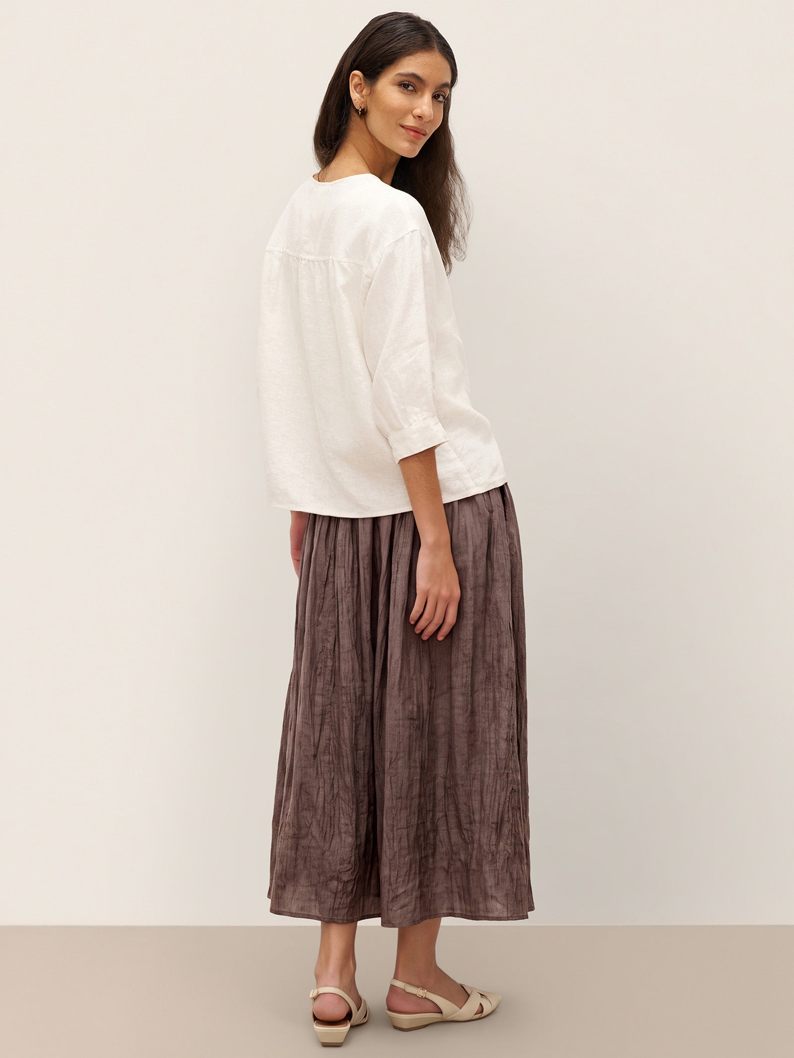 100% Linen Button-Front Drop Shoulder Shirt EASTER LINTICO