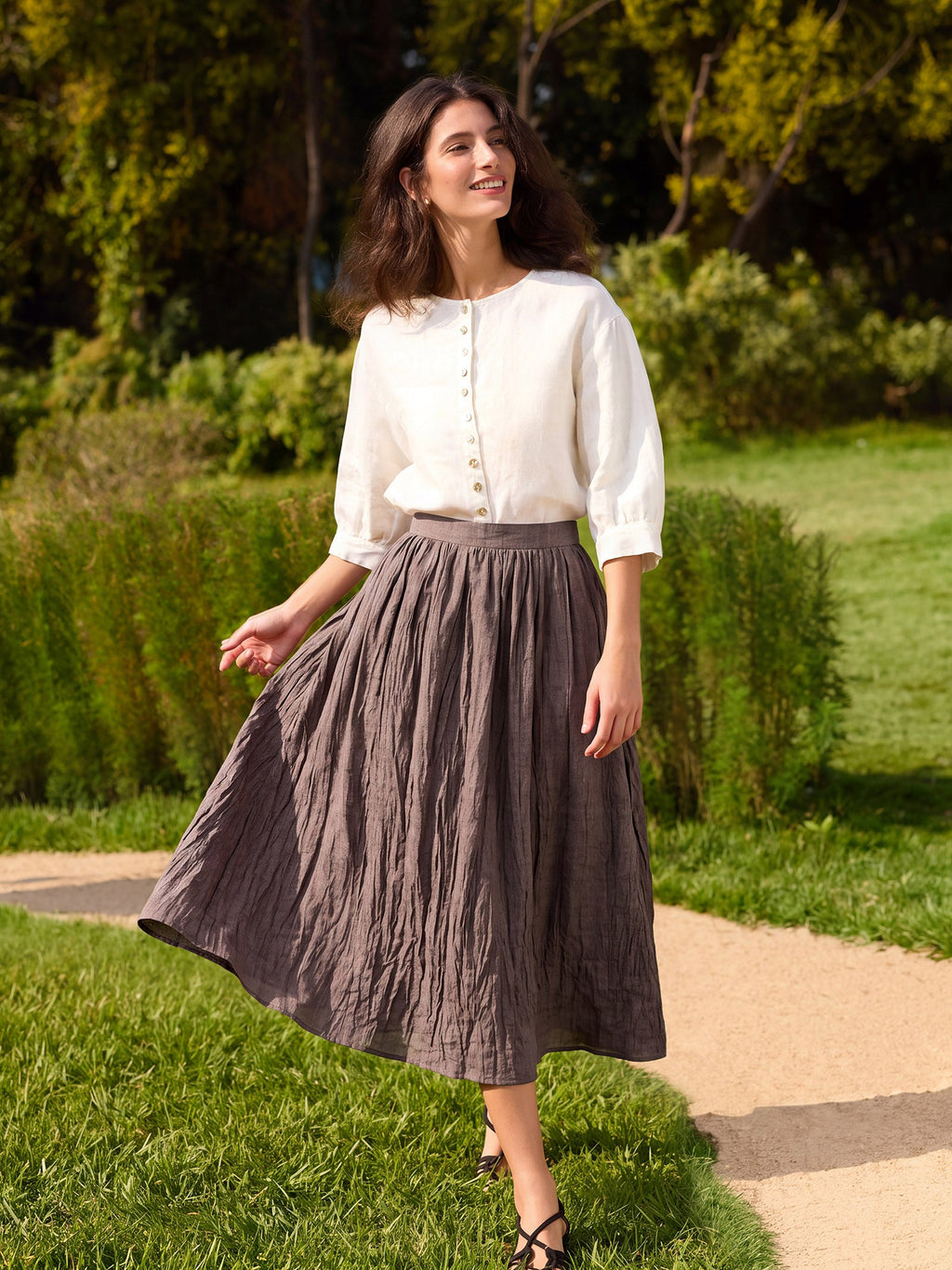 100% Linen Button-Front Drop Shoulder Shirt EASTER LINTICO