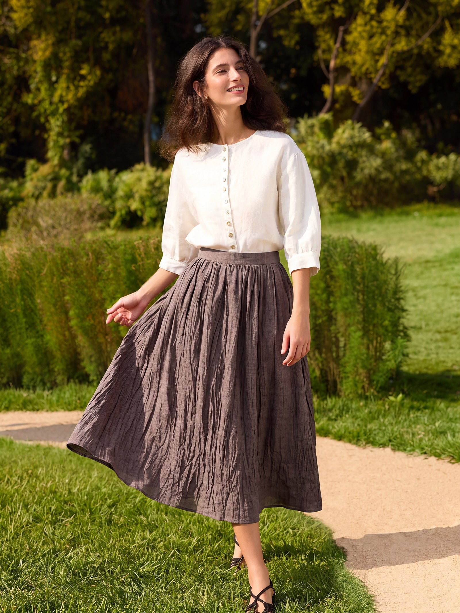 100% Linen Button-Front Drop Shoulder Shirt EASTER LINTICO