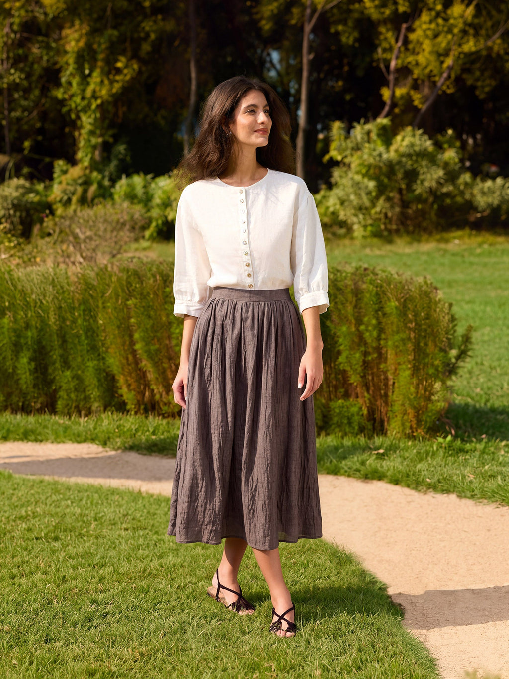 100% Linen Button-Front Drop Shoulder Shirt EASTER LINTICO