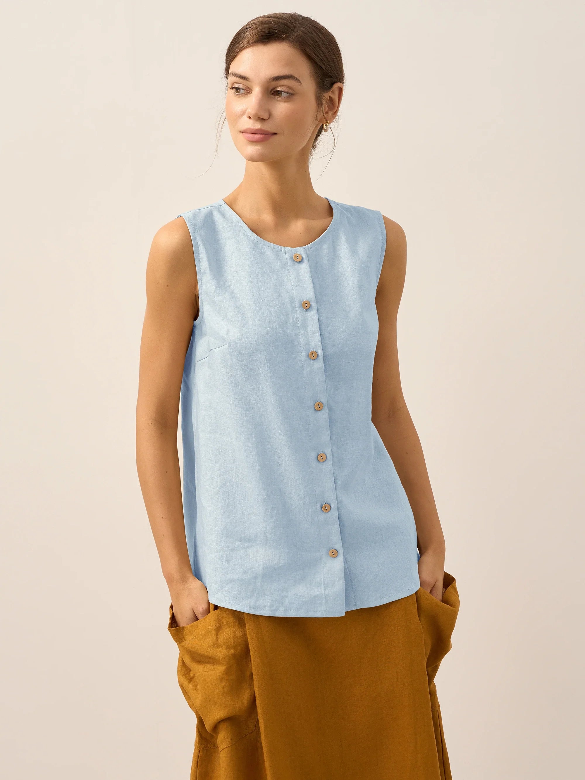 100% Linen Buttons Down Tank Top ERIN LINTICO