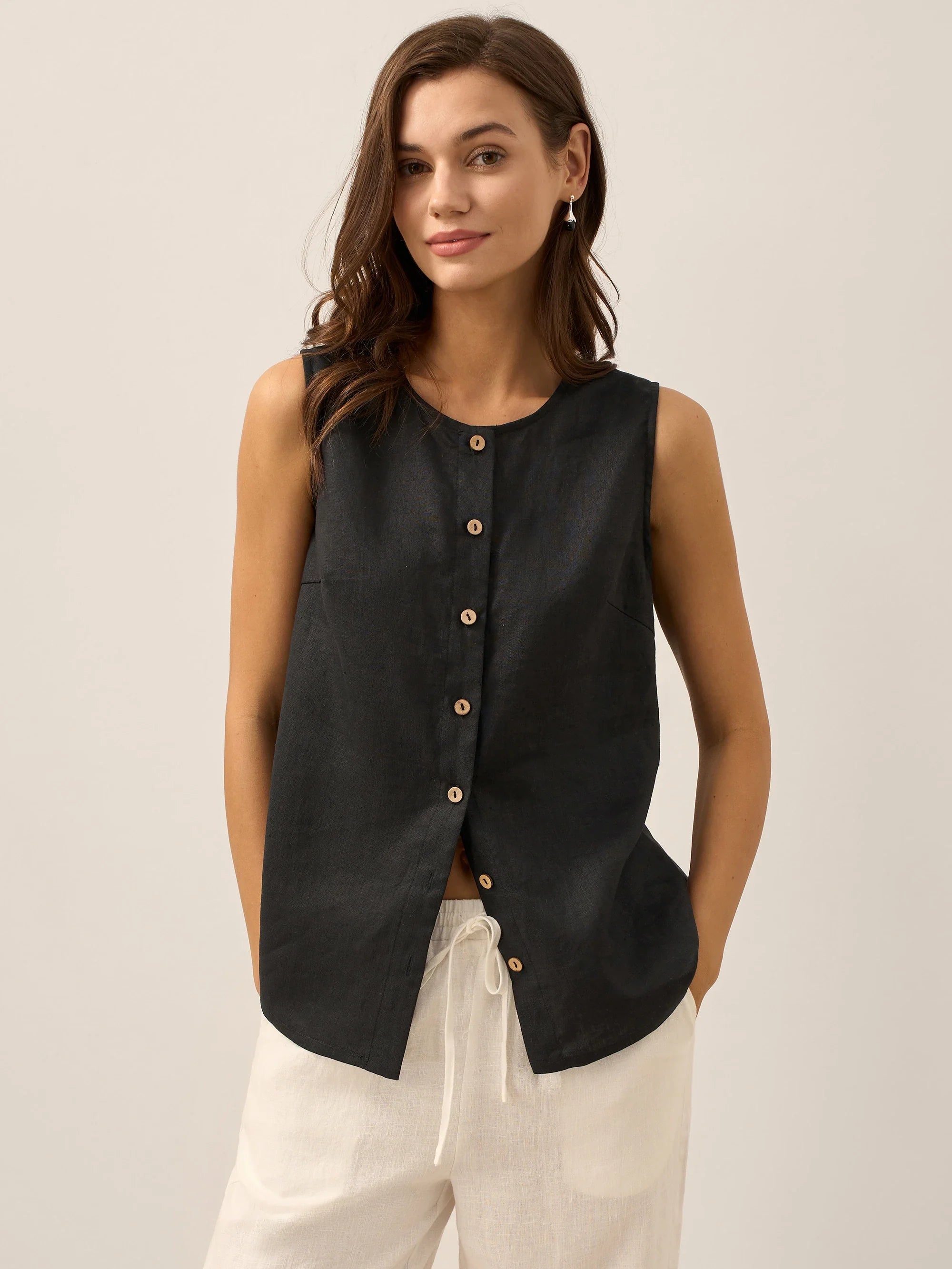 100% Linen Buttons Down Tank Top ERIN LINTICO