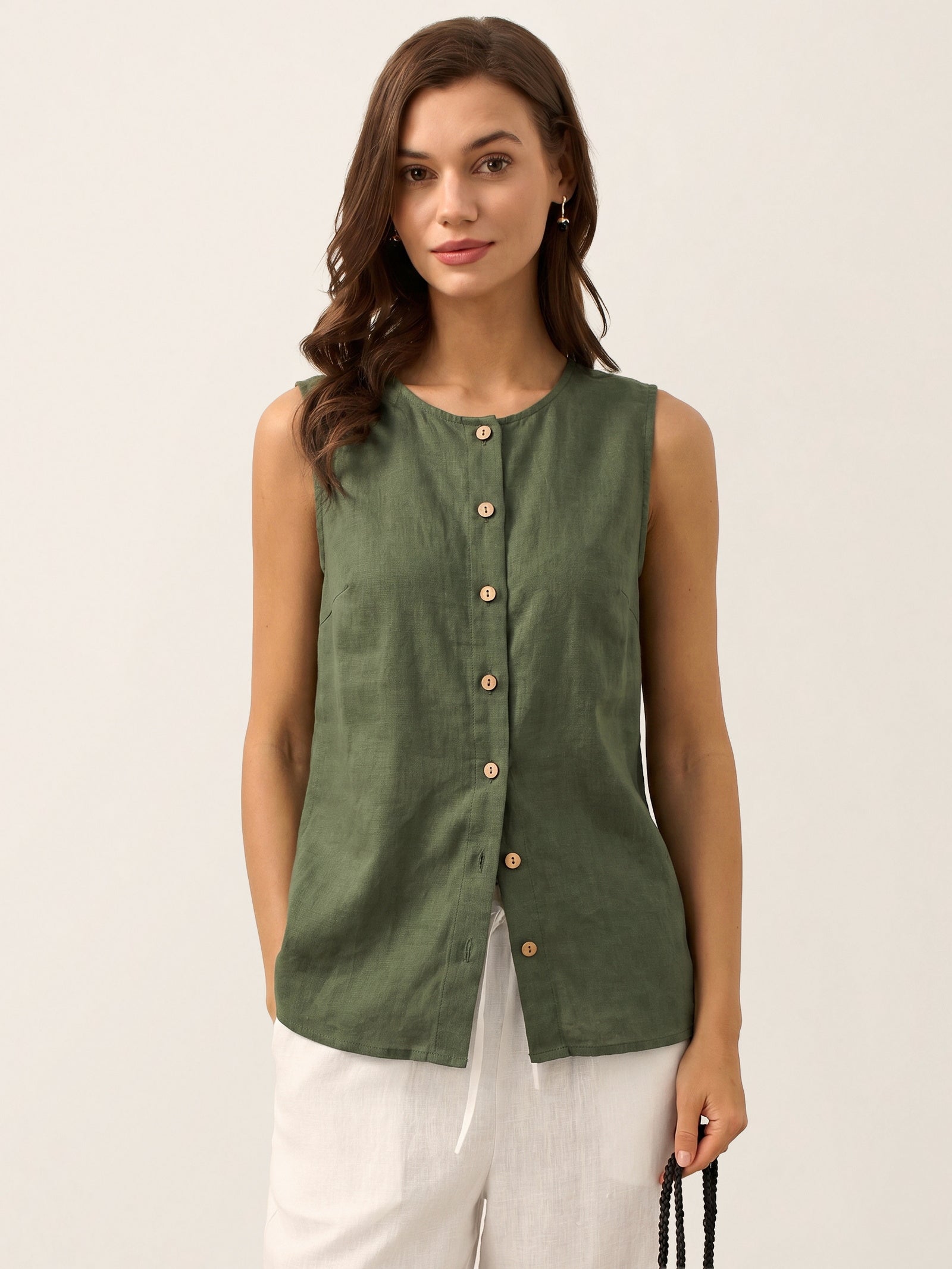 100% Linen Buttons Down Tank Top ERIN LINTICO
