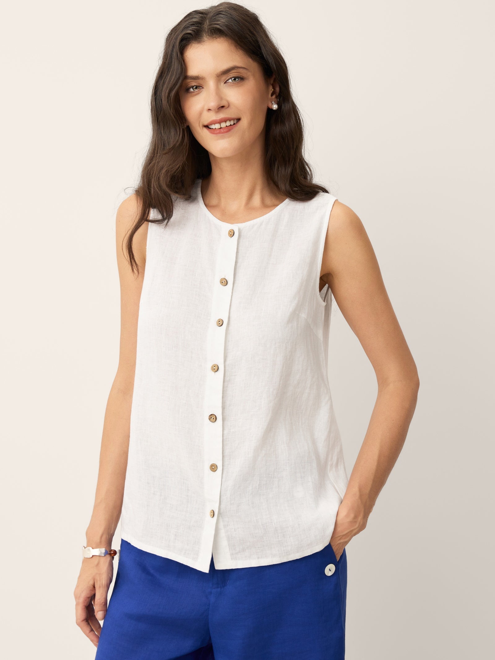 100% Linen Buttons Down Tank Top ERIN LINTICO