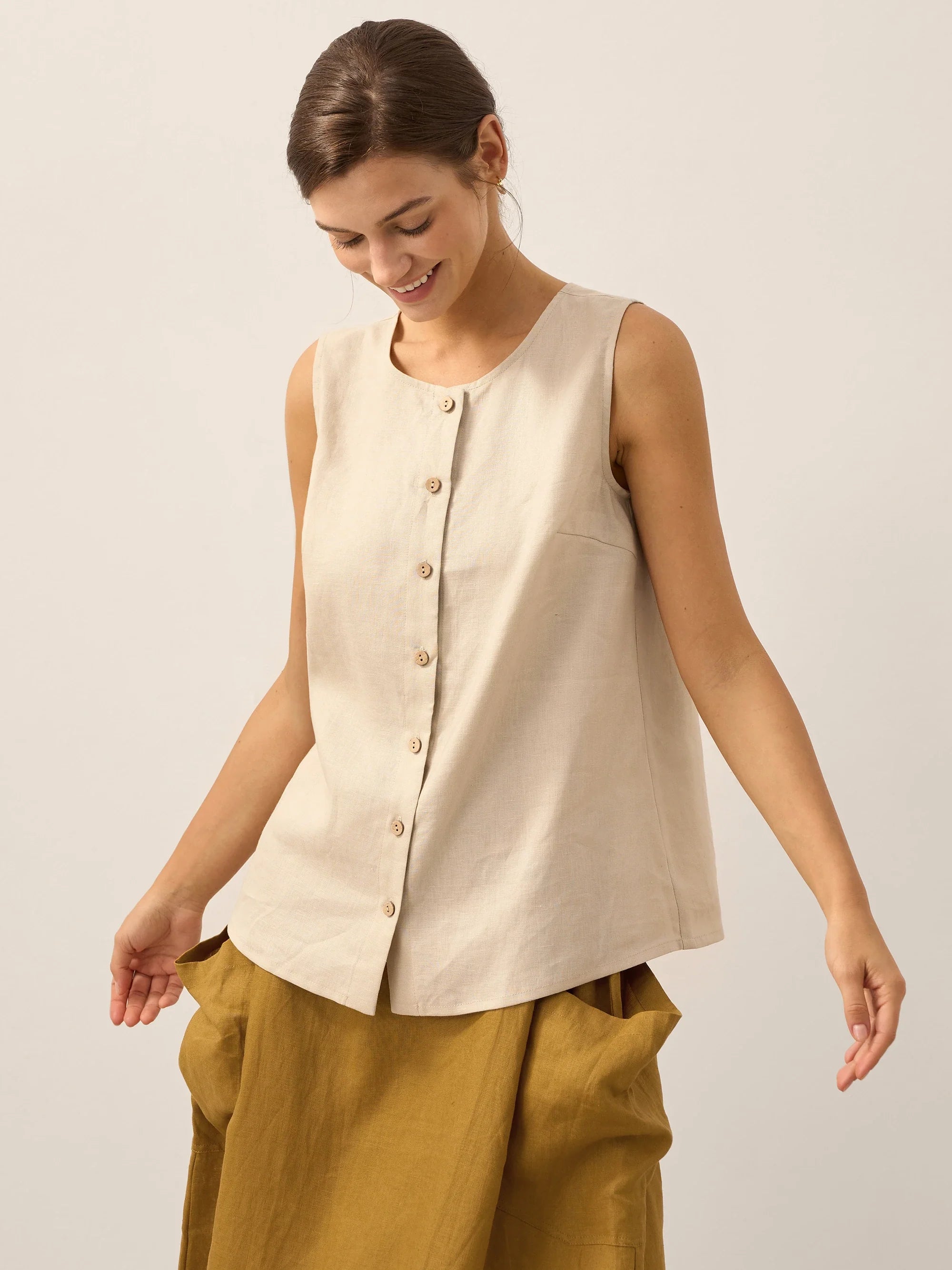 100% Linen Buttons Down Tank Top ERIN LINTICO