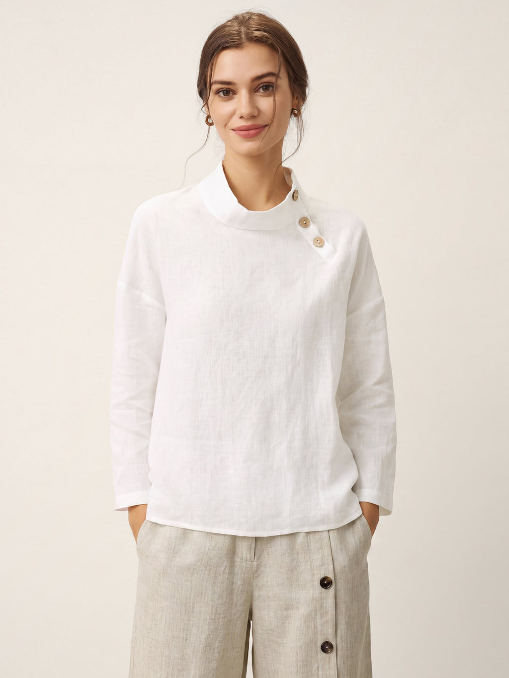 100% Linen Classic Side Neck Top CORA LINTICO