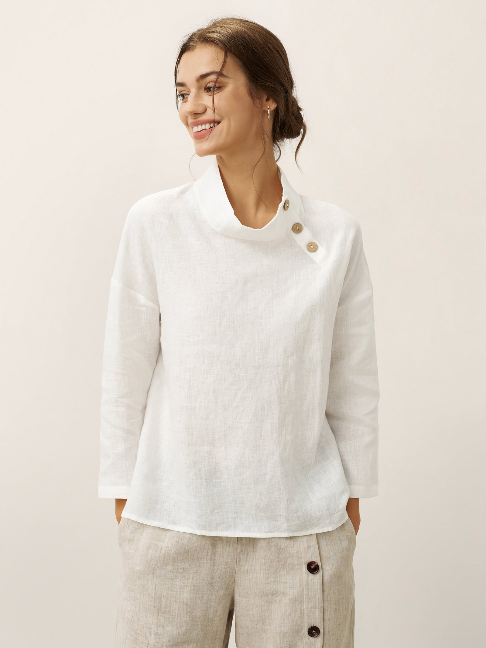 100% Linen Classic Side Neck Top CORA LINTICO