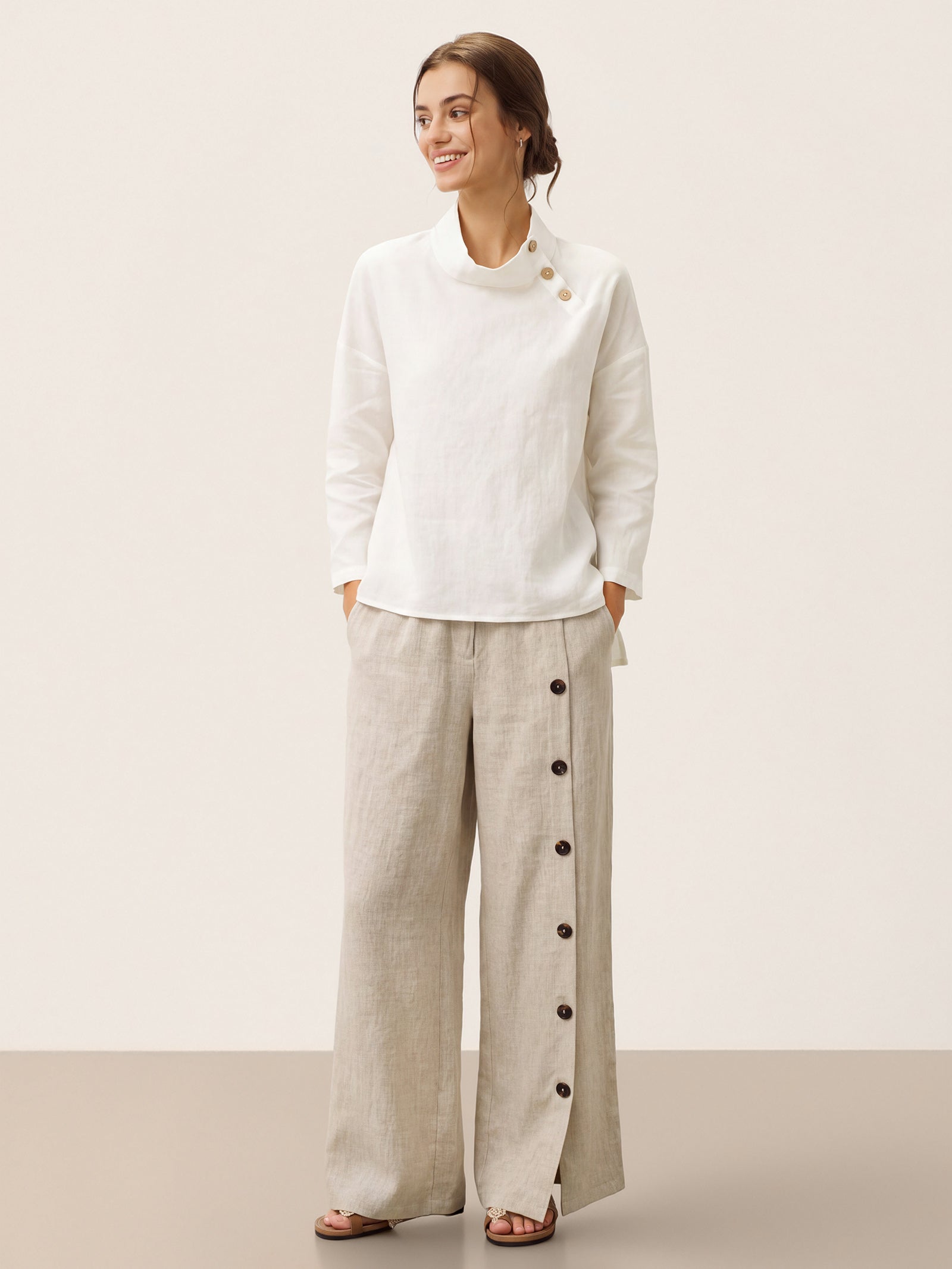 100% Linen Classic Side Neck Top CORA LINTICO