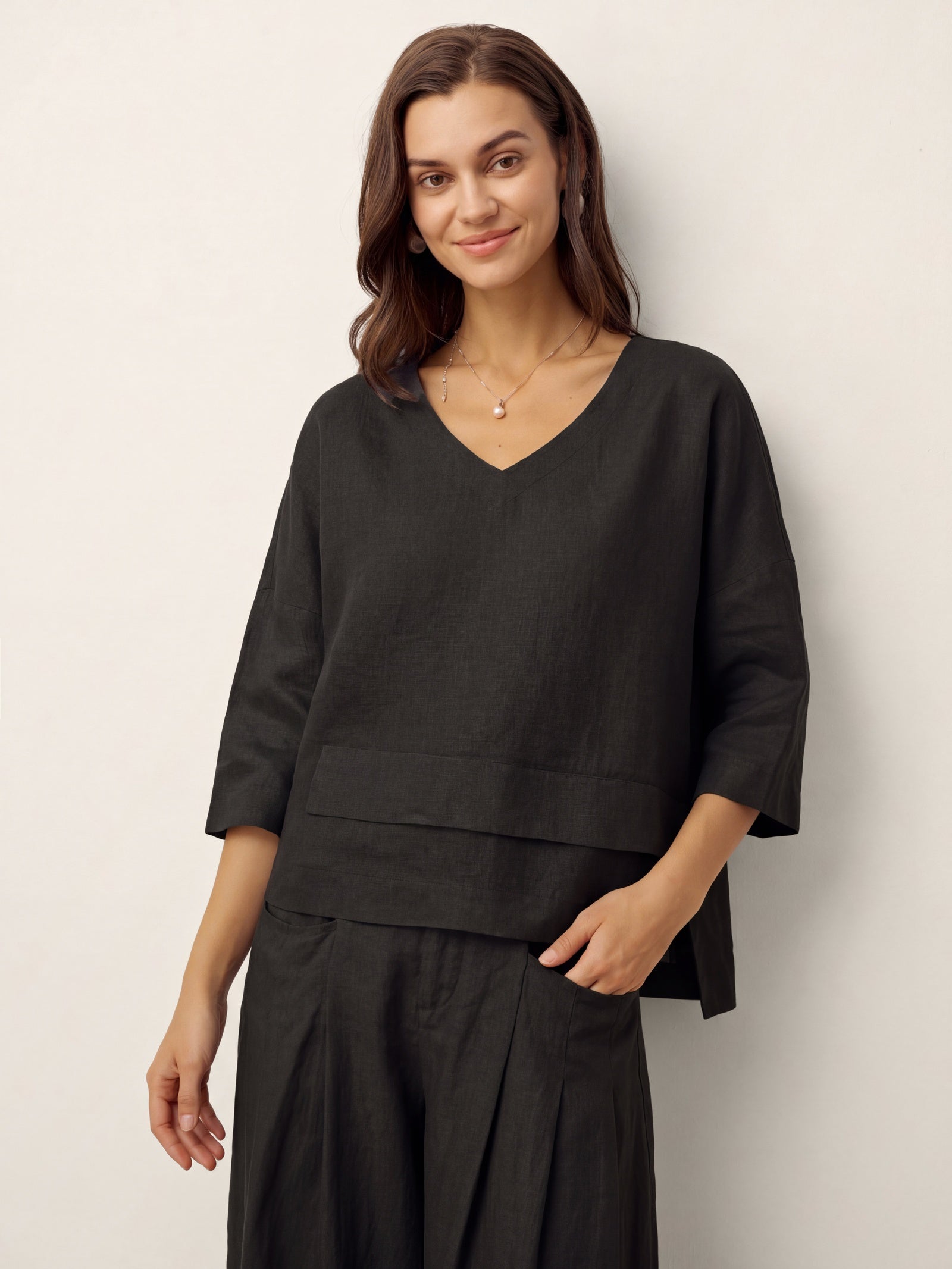 100% Linen Drop Shoulder Asymmetric Layered Hem Overtop VIOLA LINTICO