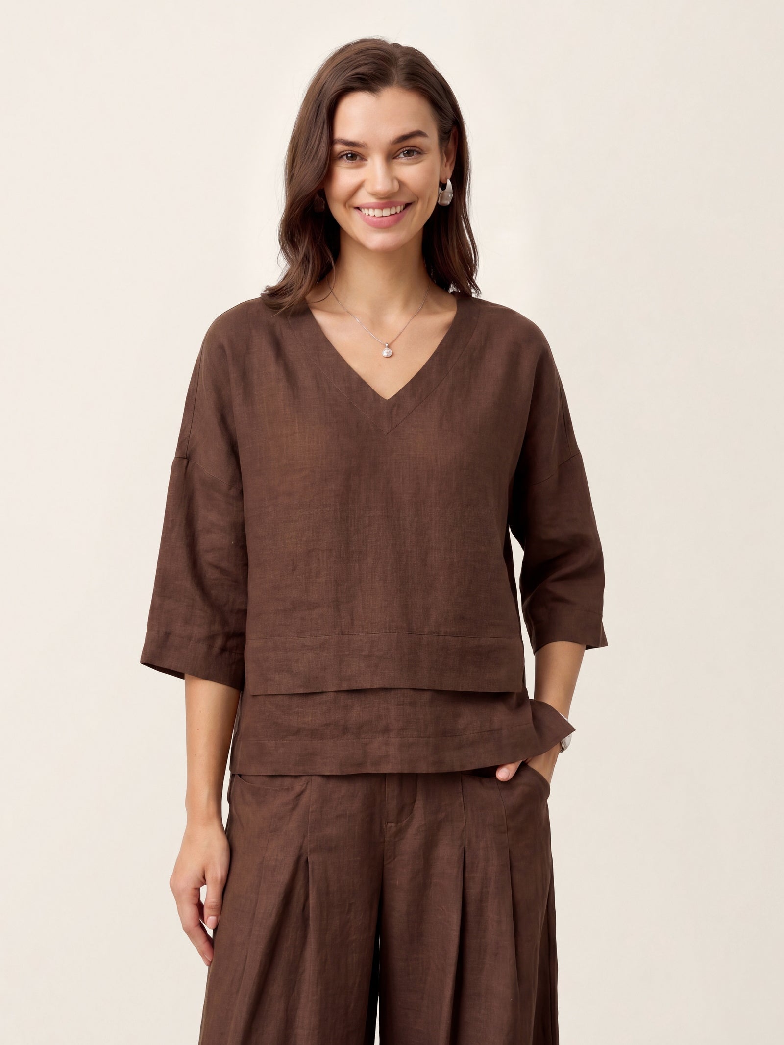 100% Linen Drop Shoulder Asymmetric Layered Hem Overtop VIOLA LINTICO