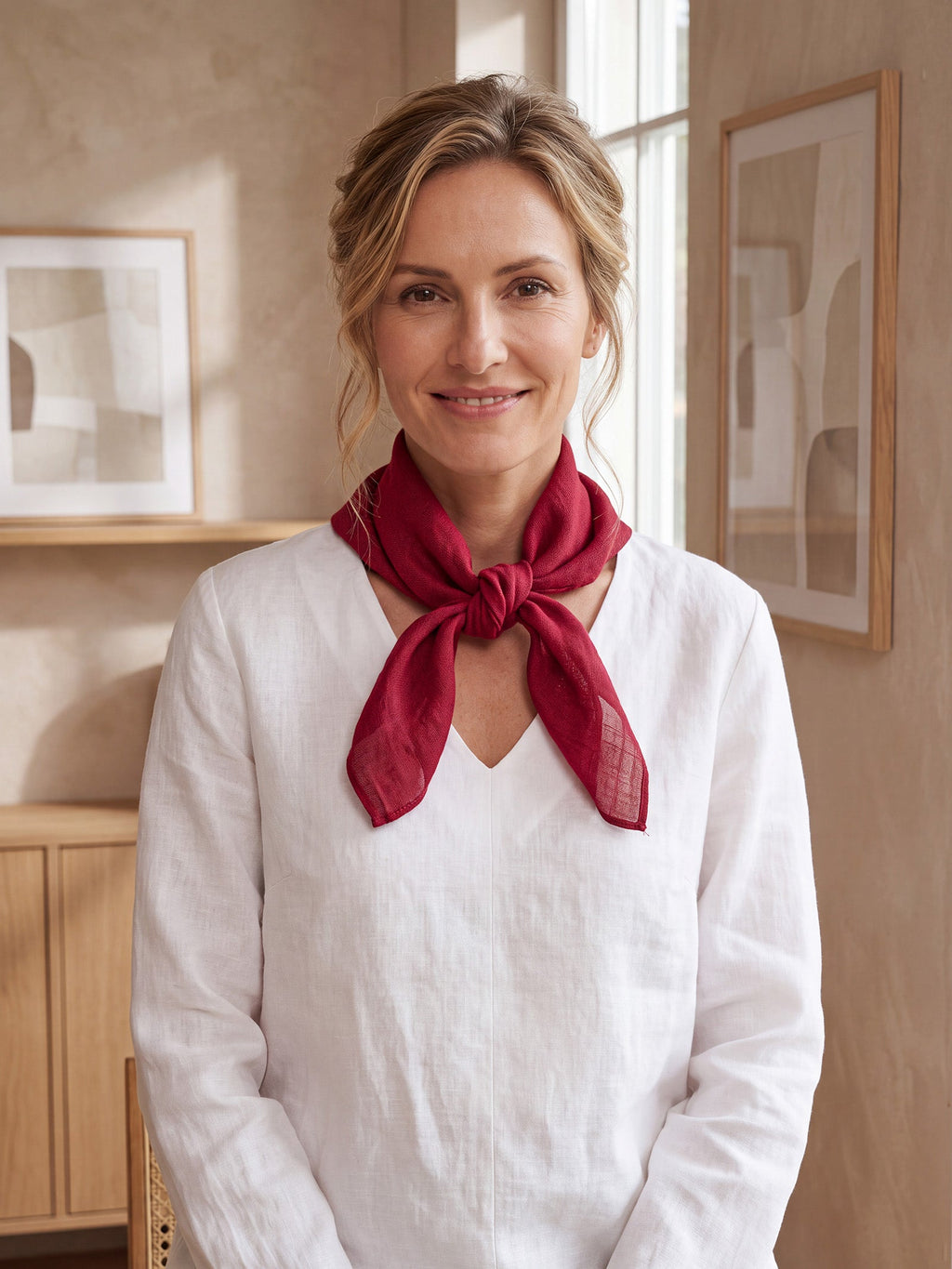 100% Linen Hand-Stitched Square Scarf LINTICO