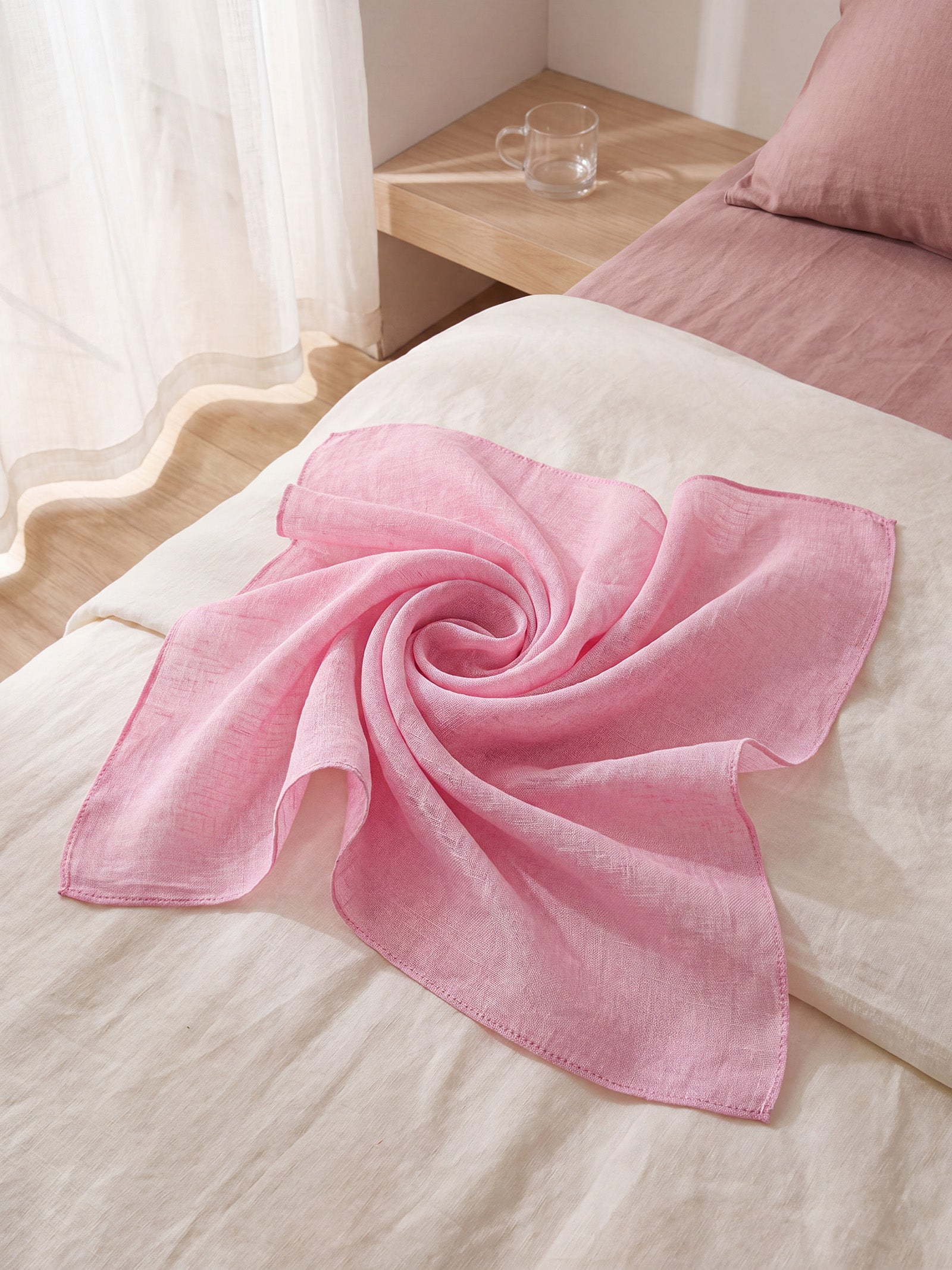 100% Linen Hand-Stitched Square Scarf LINTICO