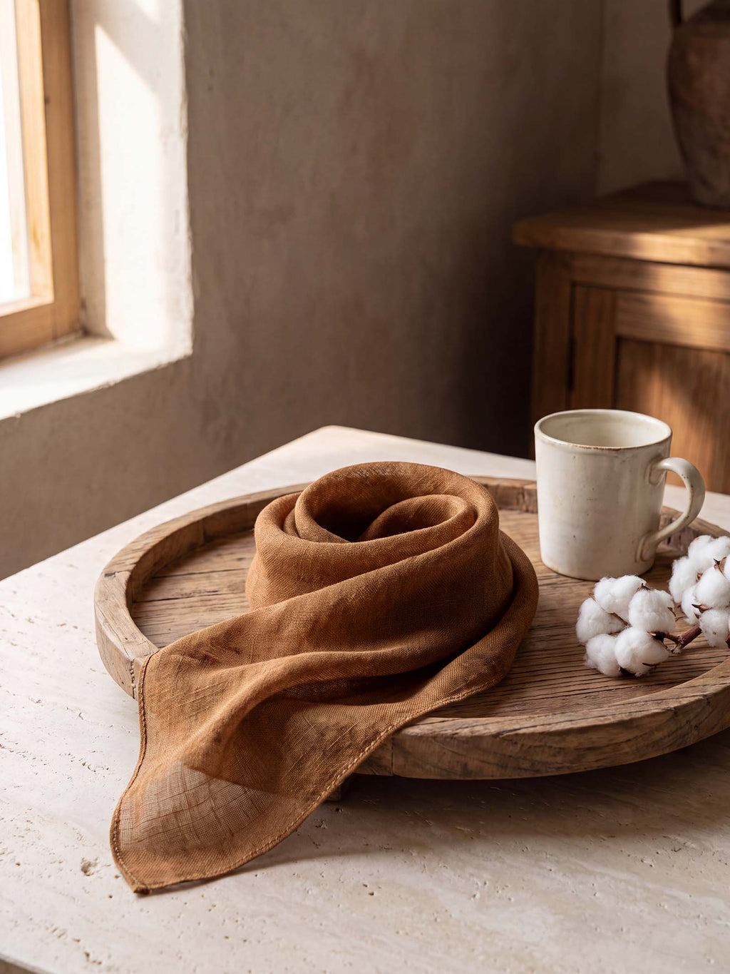 100% Linen Hand-Stitched Square Scarf LINTICO