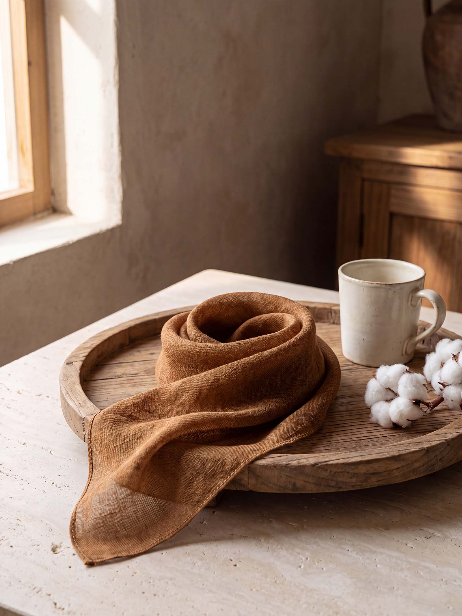 100% Linen Hand-Stitched Square Scarf LINTICO