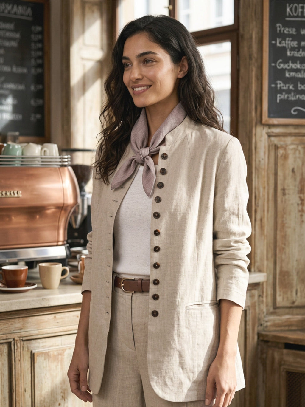 100% Linen Hand-Stitched Square Scarf LINTICO