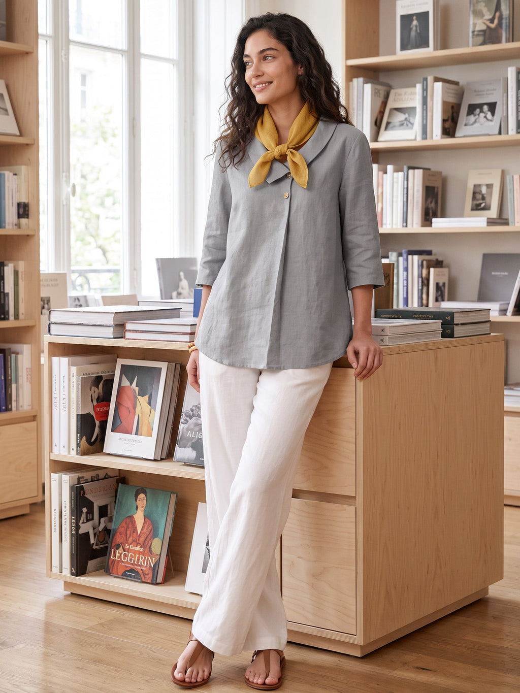 100% Linen Hand-Stitched Square Scarf LINTICO