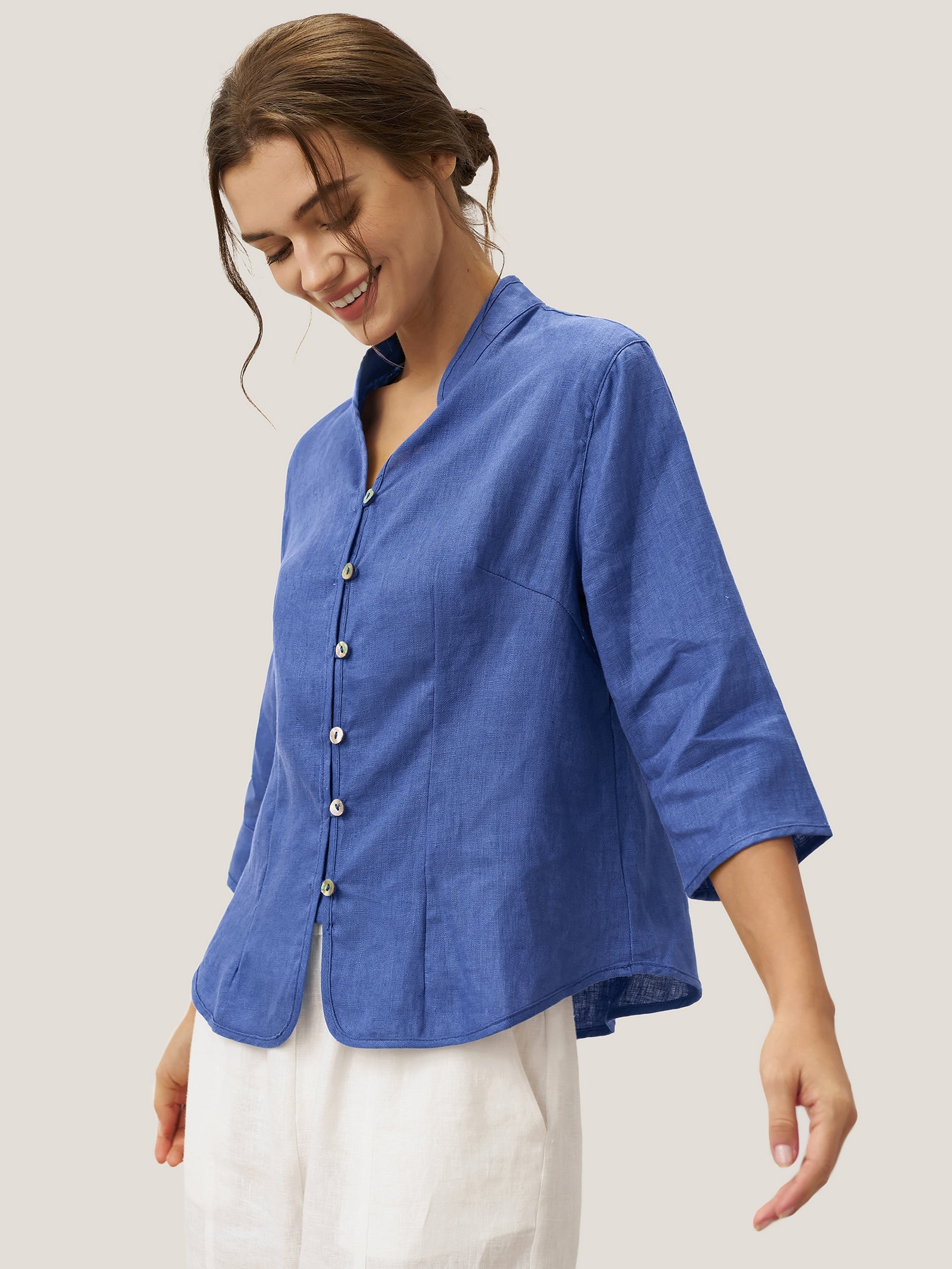 100% Linen Hand Button Fitted Jacket AMELIA