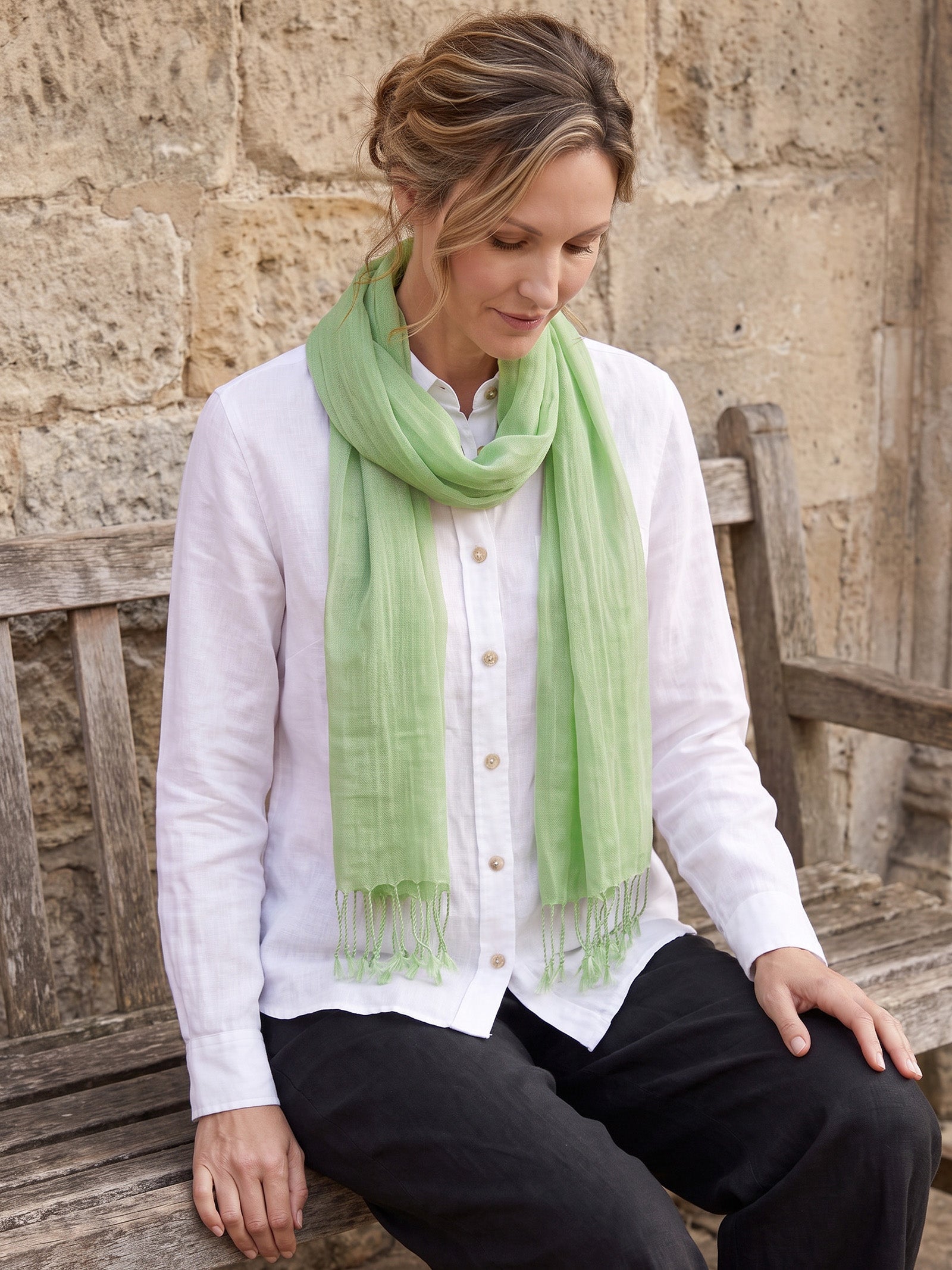 100% Linen Lightweight Solid Color Scarf BIANCA LINTICO