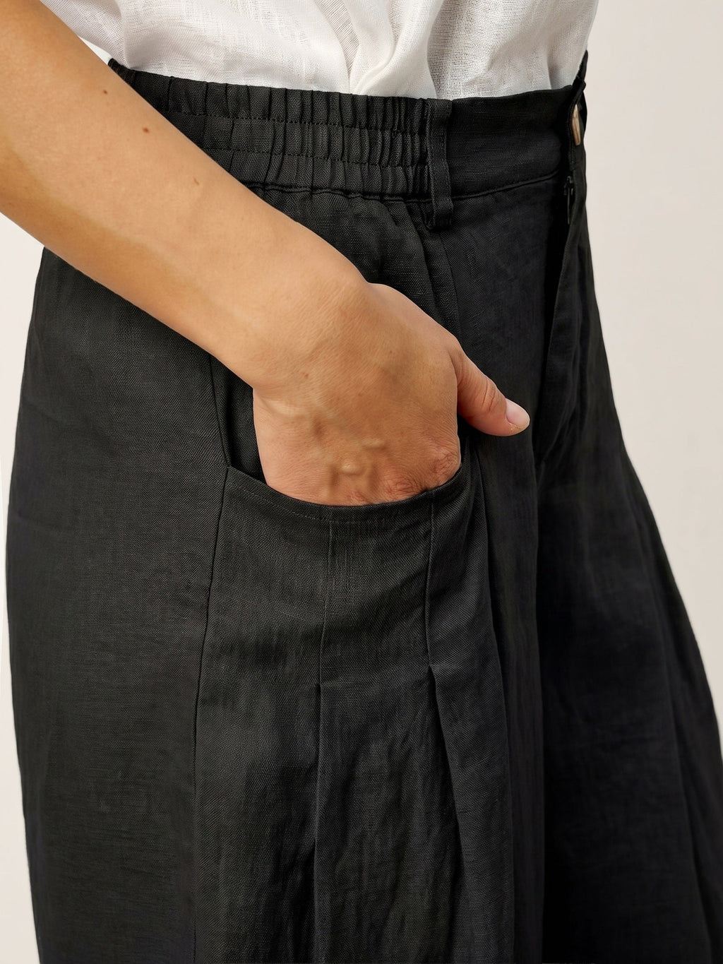 100% Linen Sculpted Pleat Elasticated Back Relaxed Pants VERIDIANA LINTICO