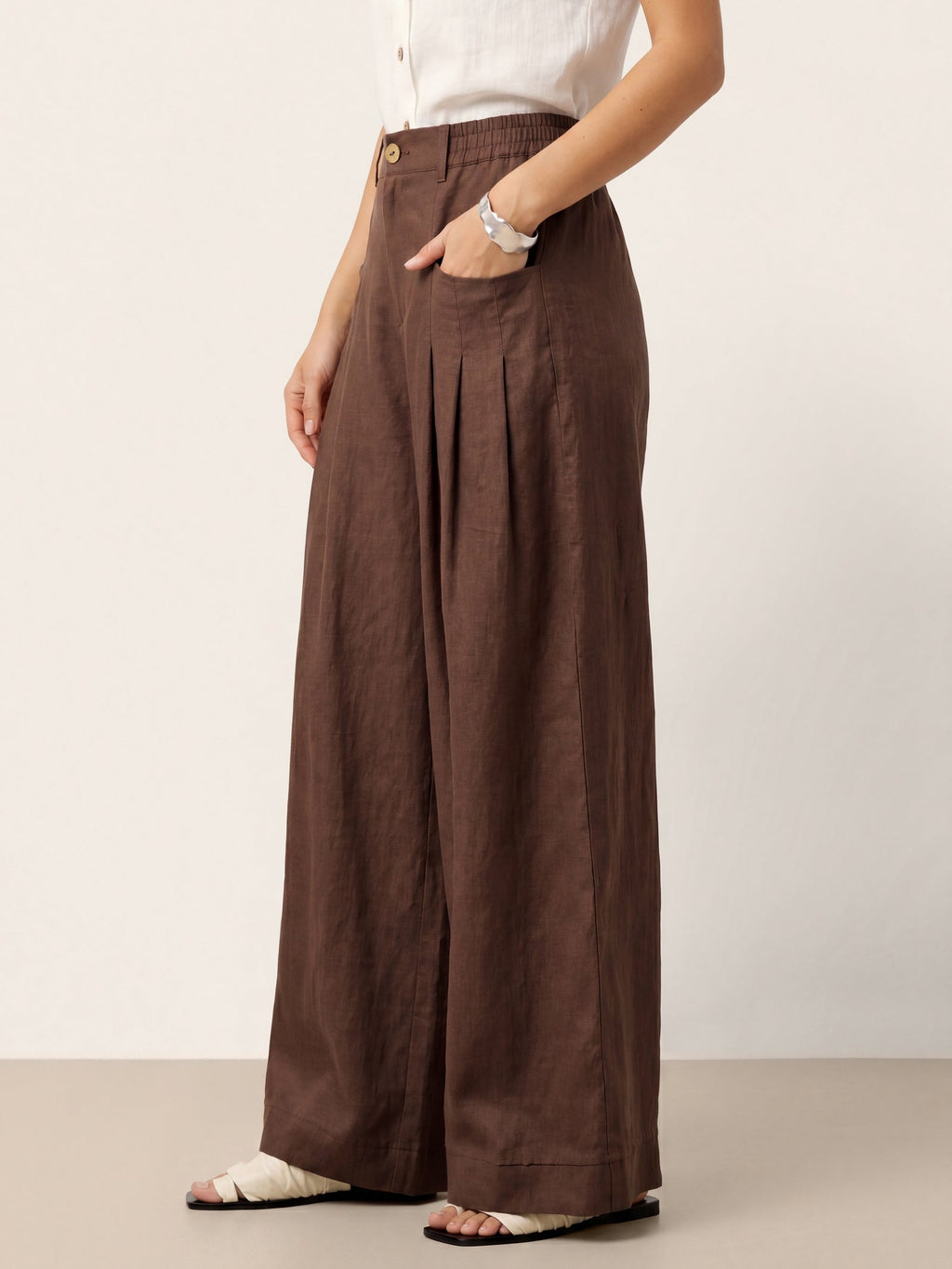 100% Linen Sculpted Pleat Elasticated Back Relaxed Pants VERIDIANA LINTICO
