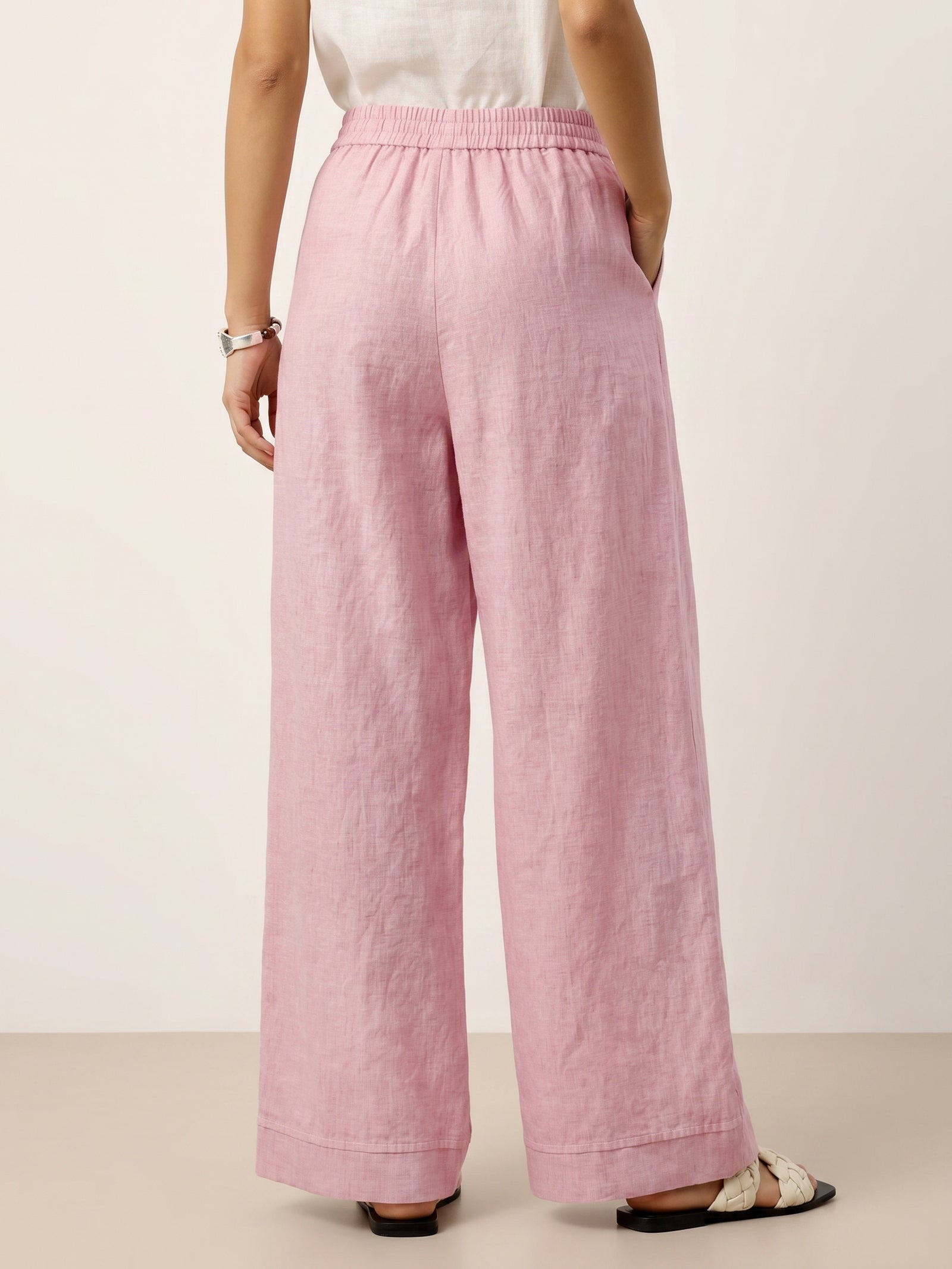 100% Linen Sculpted Pleat Elasticated Back Relaxed Pants VERIDIANA LINTICO