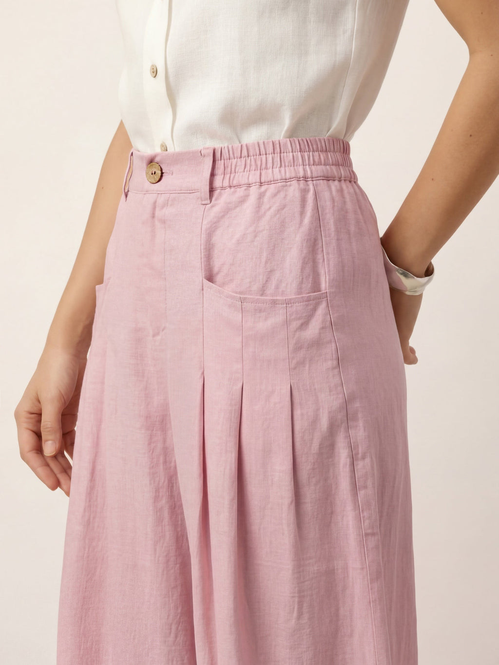 100% Linen Sculpted Pleat Elasticated Back Relaxed Pants VERIDIANA LINTICO