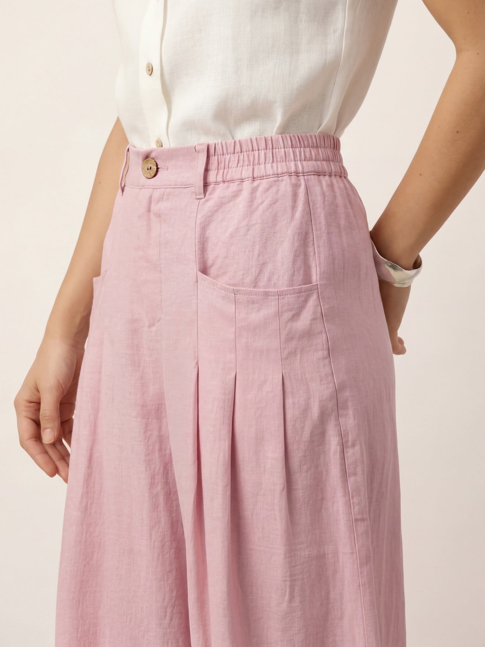 100% Linen Sculpted Pleat Elasticated Back Relaxed Pants VERIDIANA LINTICO