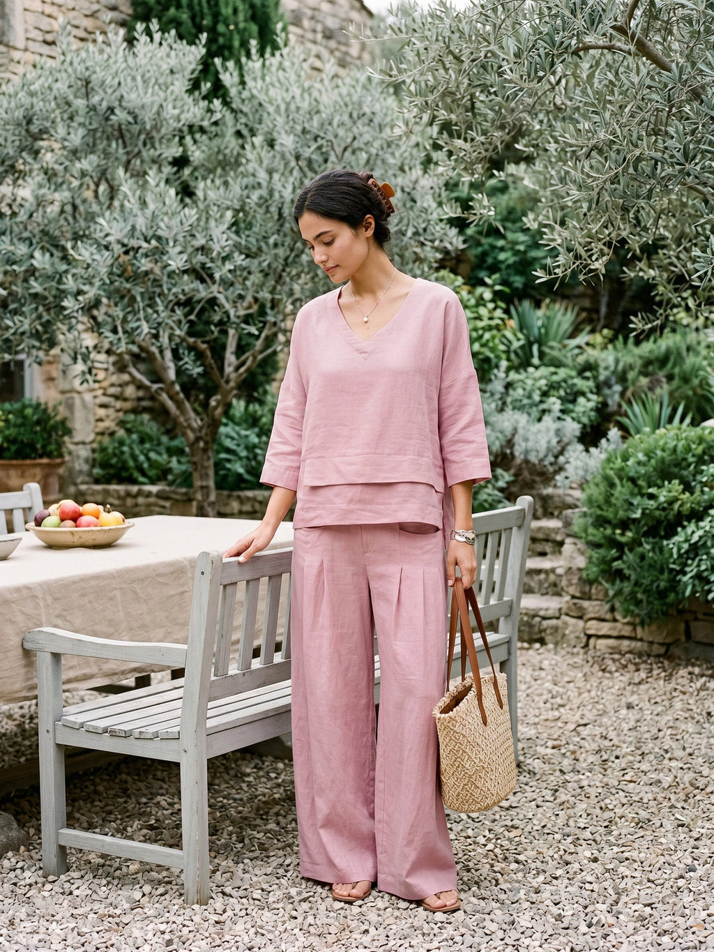 100% Linen Sculpted Pleat Elasticated Back Relaxed Pants VERIDIANA LINTICO