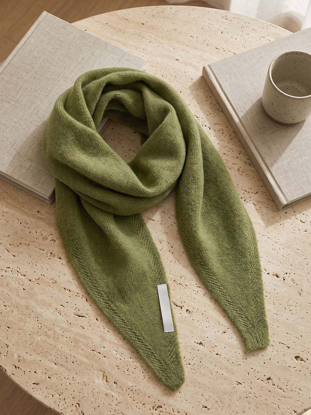 100% Merino Wool Knitted Triangle Scarf LINTICO